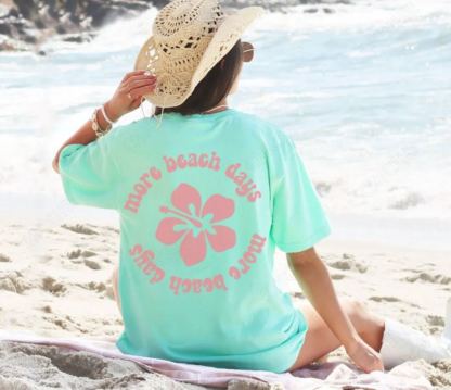 Preppy Summer Shirt Beach Days Graphic Tee Hibiscus Flower Shirt Coconut Girl