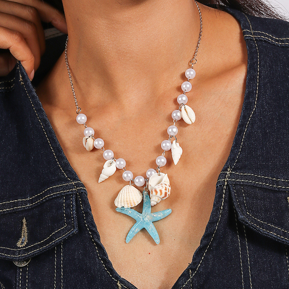 Multi-Color Pearl Conch Starfish Necklace