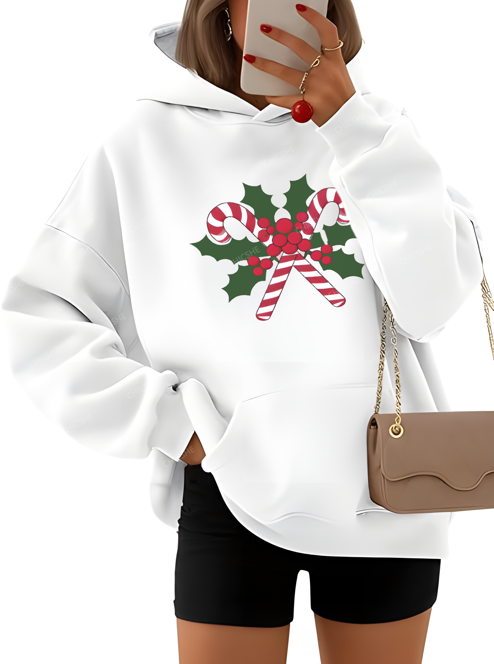 Chicshe Christmas Candy Womens Hoodies Oversized Sweatshirts 