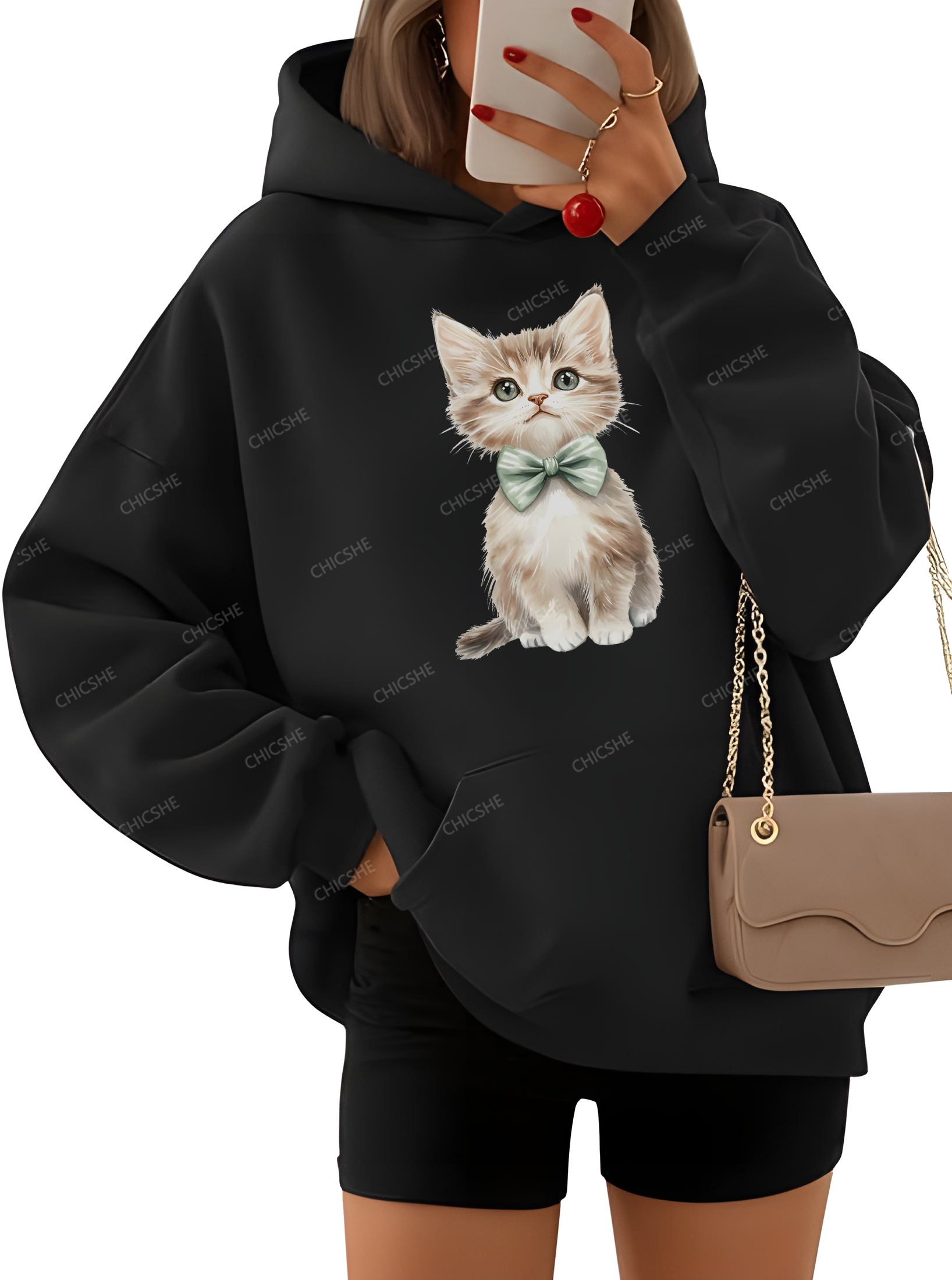Chicshe Cute Cat Womens Hoodies Oversized Sweatshirts 