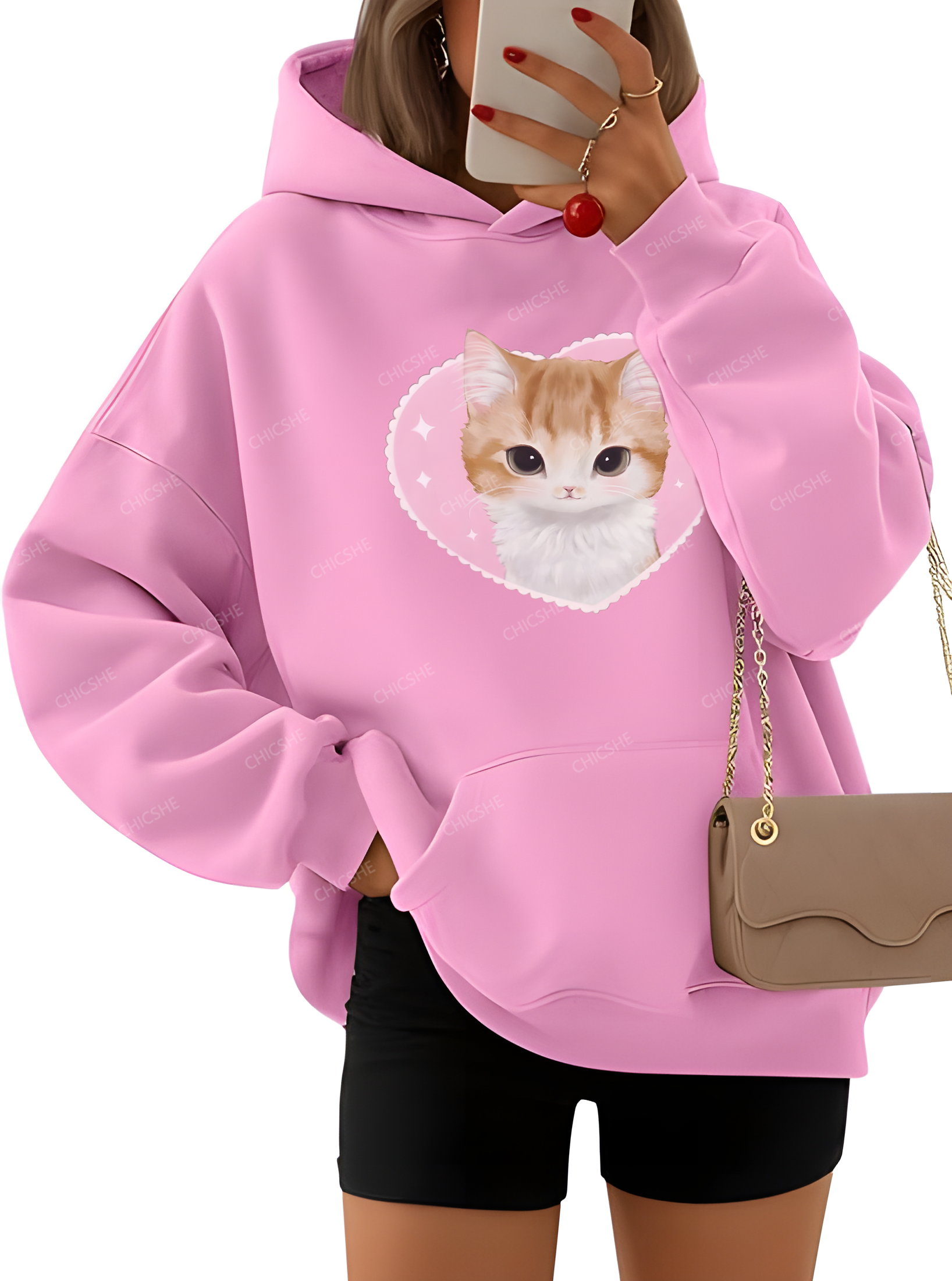 Chicshe Cat Heart Womens Hoodies Oversized Sweatshirts 