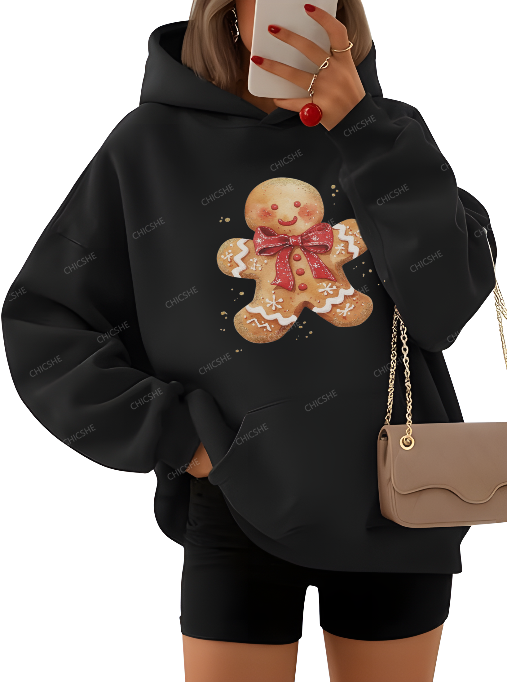 Chicshe Christmas Gingerbread Man Womens Hoodies Oversized Sweatshirts 