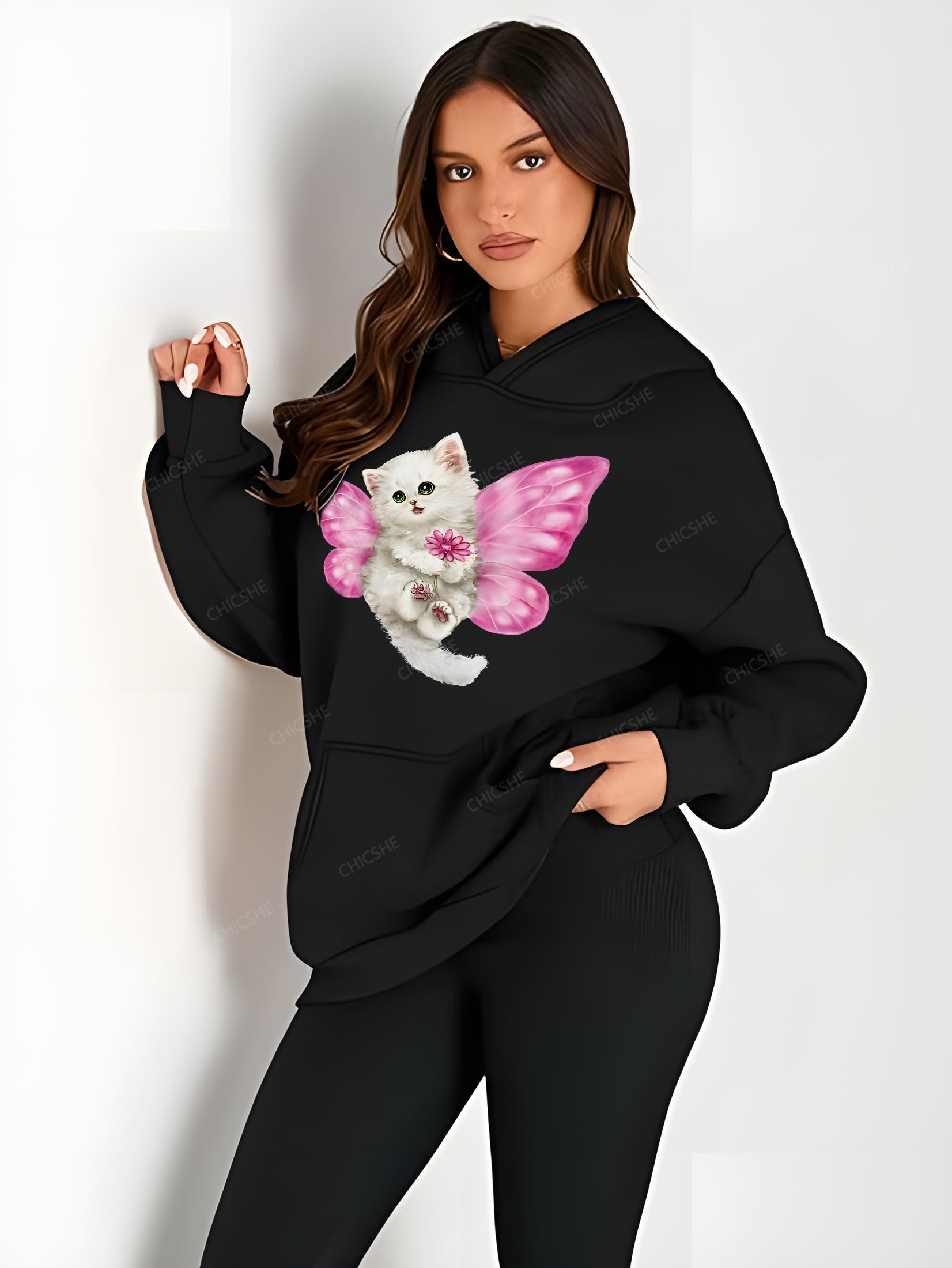 Chicshe Butterfly Fairy Cat Womens Hoodies Oversized Sweatshirts 