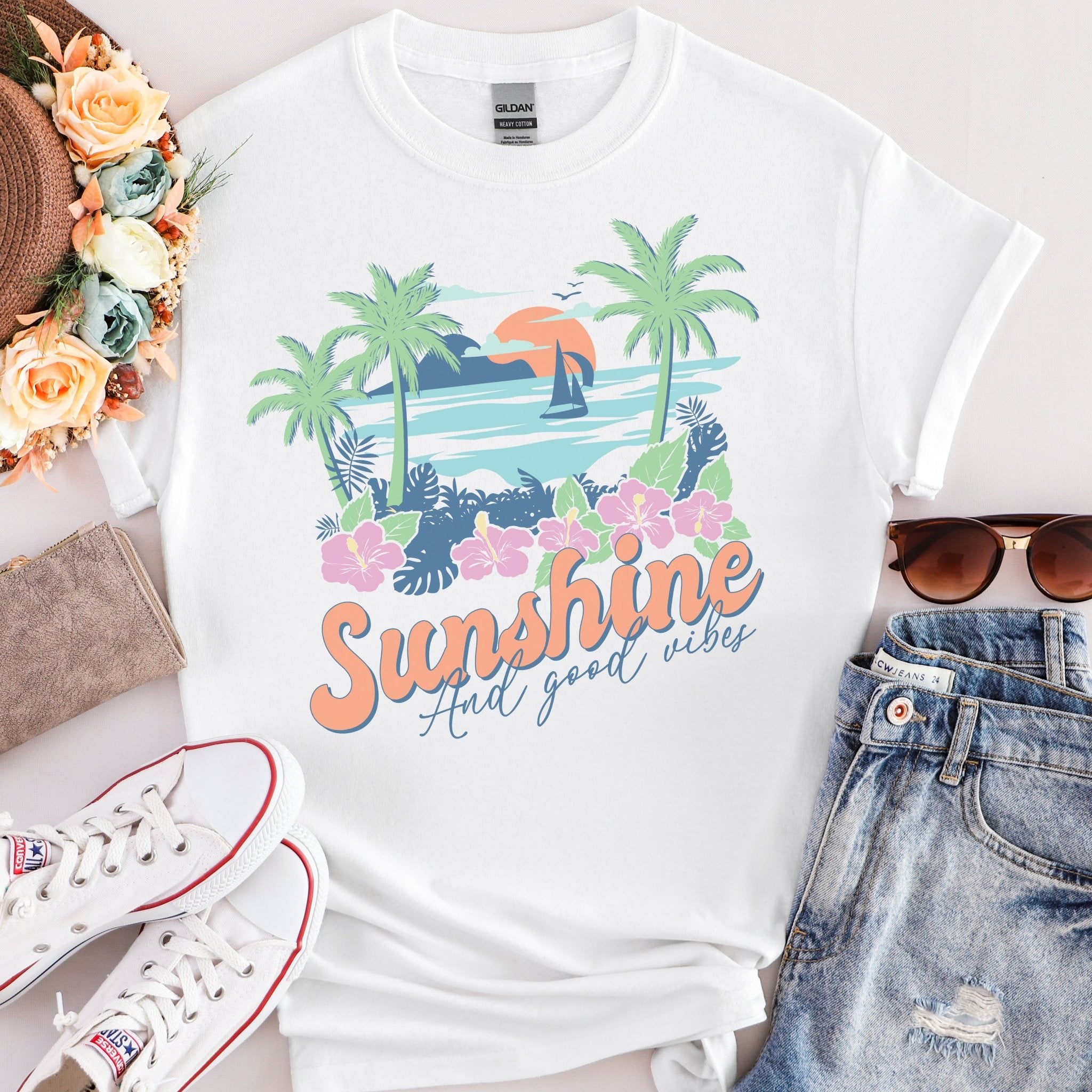 Sunshine and Good Vibes Beach T-Shirt