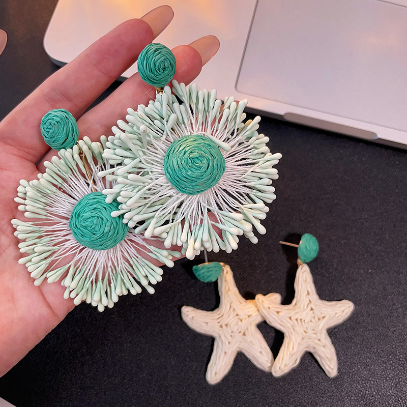 Straw Sunflower Starfish Earrings
