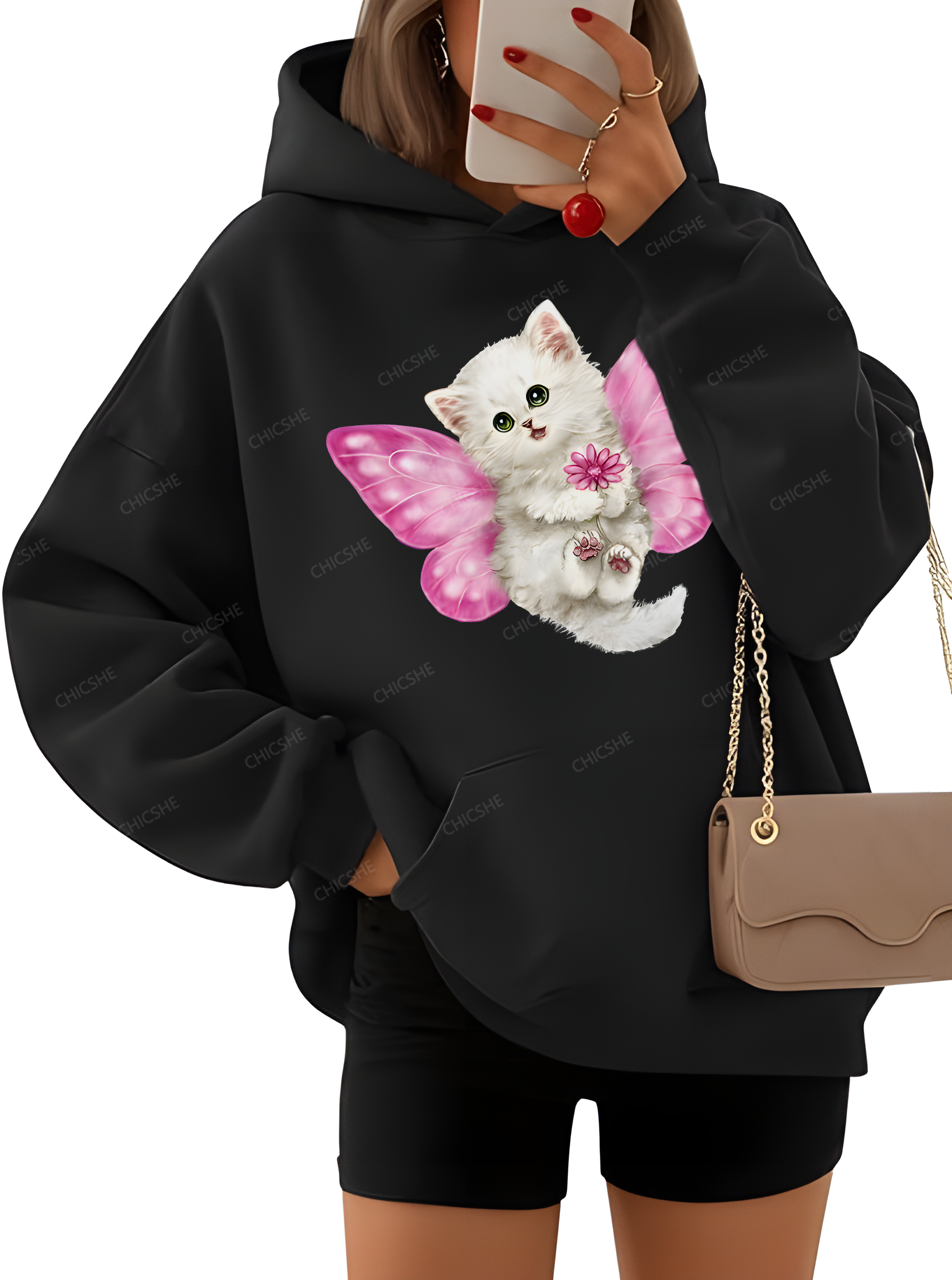 Chicshe Butterfly Fairy Cat Womens Hoodies Oversized Sweatshirts 