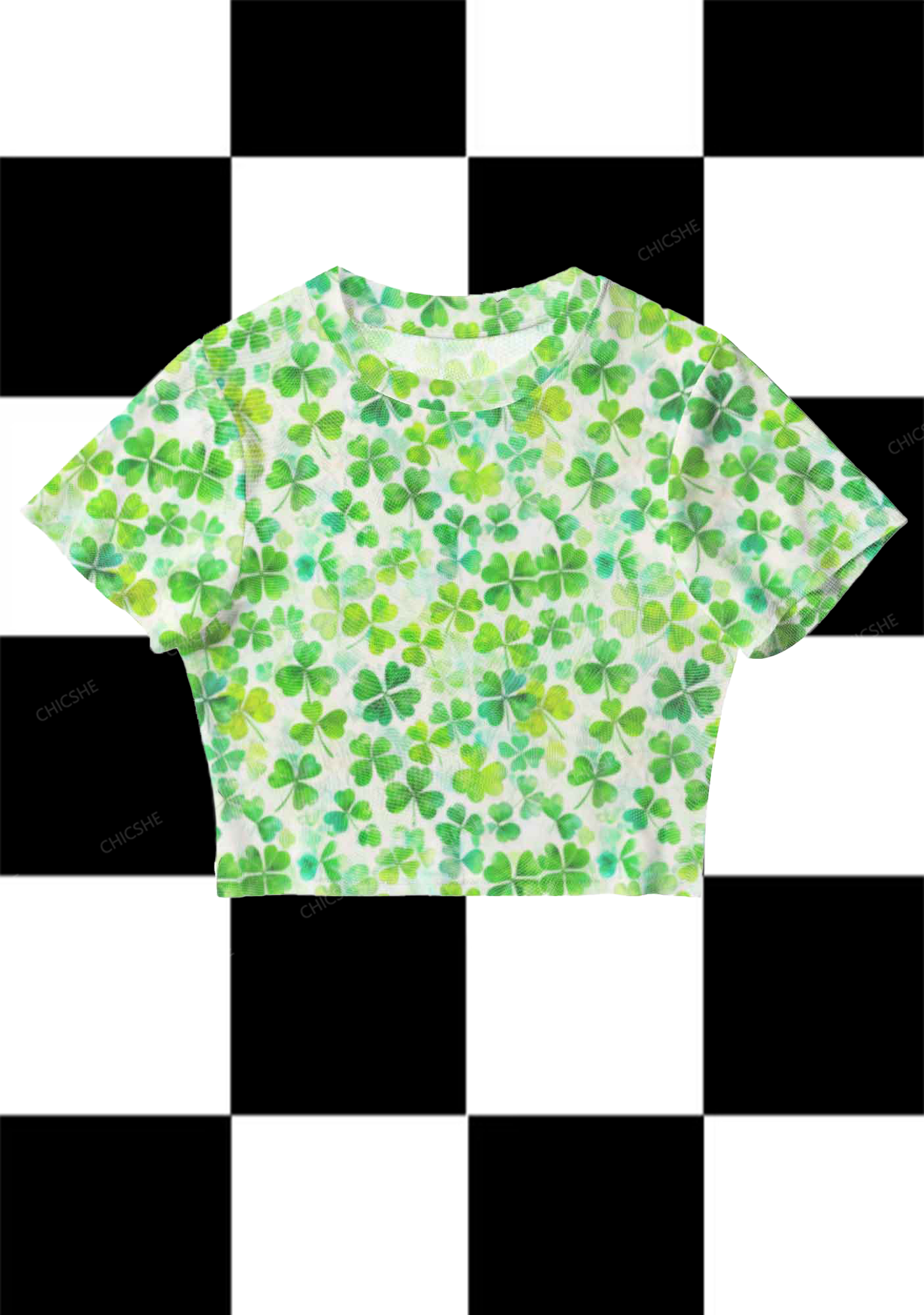 Lucky Four-Leaf Clover Y2K Mesh Crop Top Chicshe 