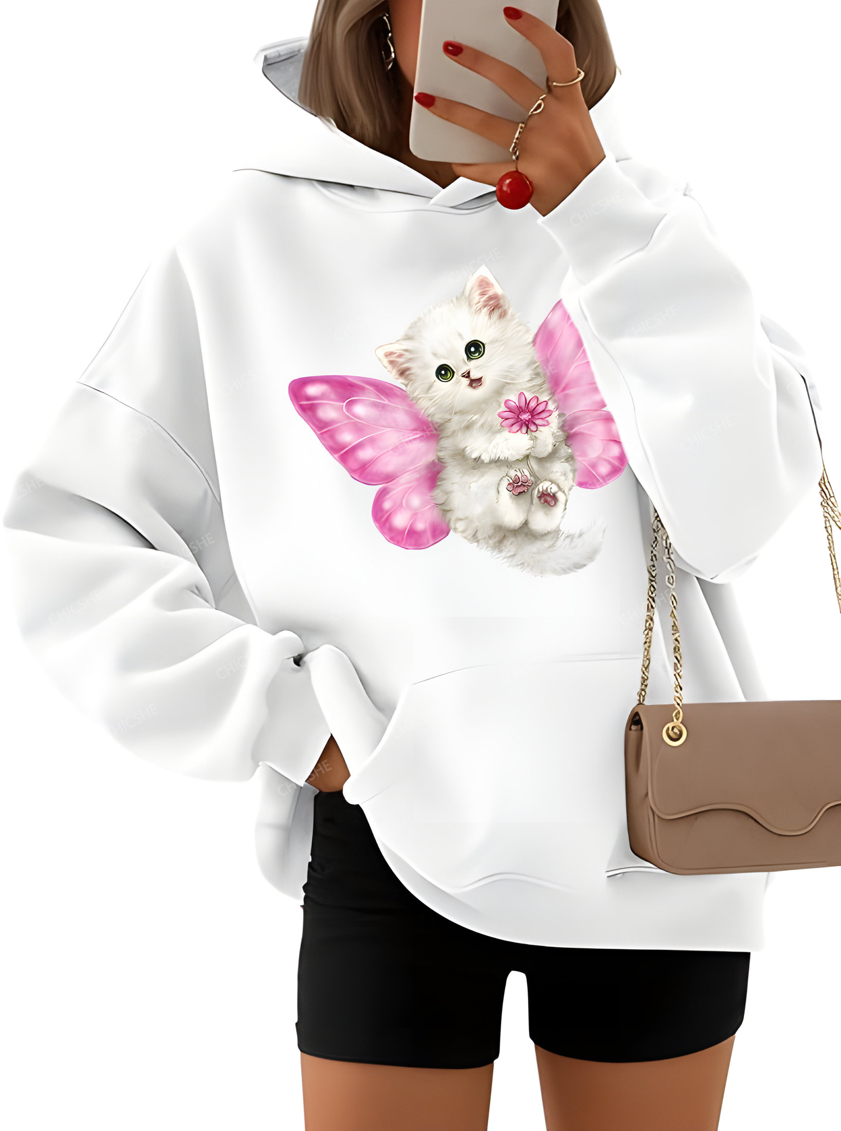 Chicshe Butterfly Fairy Cat Womens Hoodies Oversized Sweatshirts 
