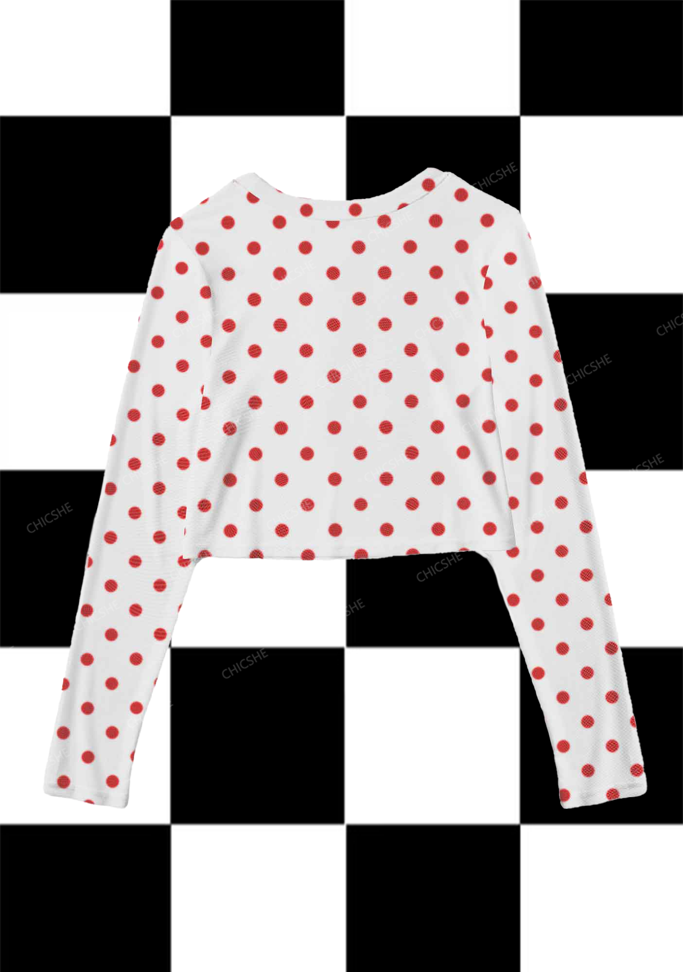  Red Corset Print Y2K Mesh Long Sleeve Crop Top  Chicshe 