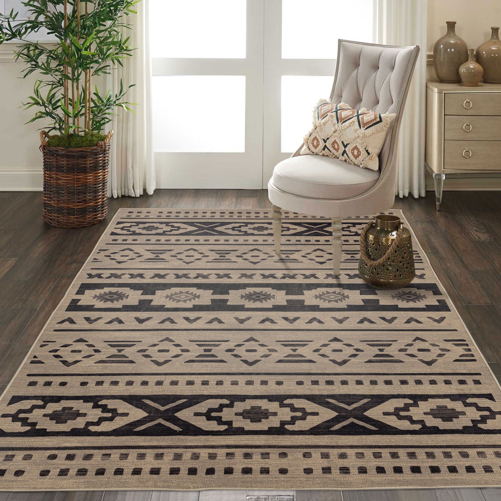 Machine Washable Moroccan Area Rug Brown/Black/Earth