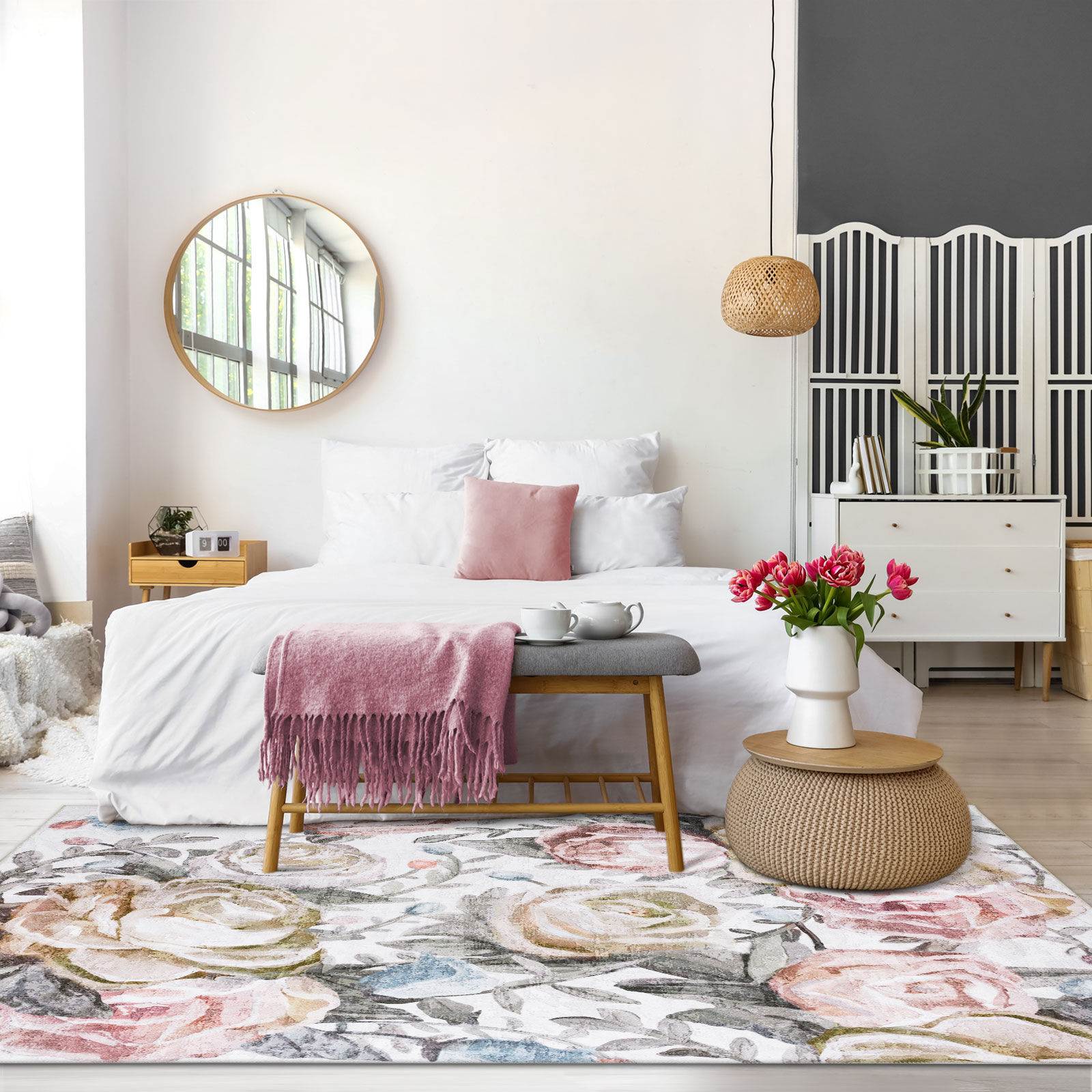 Janisa Machine Washable Modern Floral Non Slip Area Rug