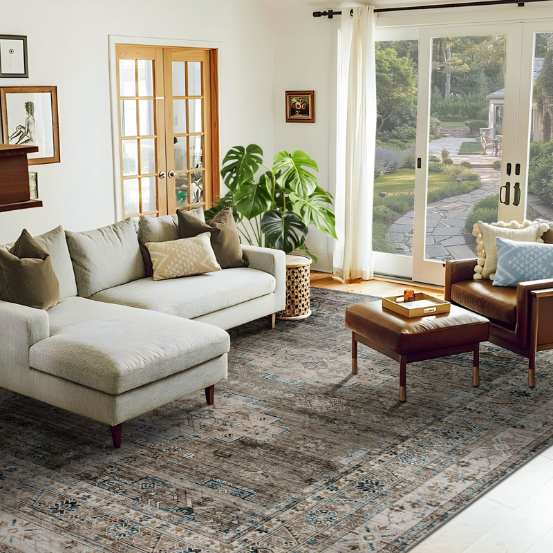 Leelu Vintage Machine Washable Soft and Foldable Distressed Non-Slip Backing Area Rug