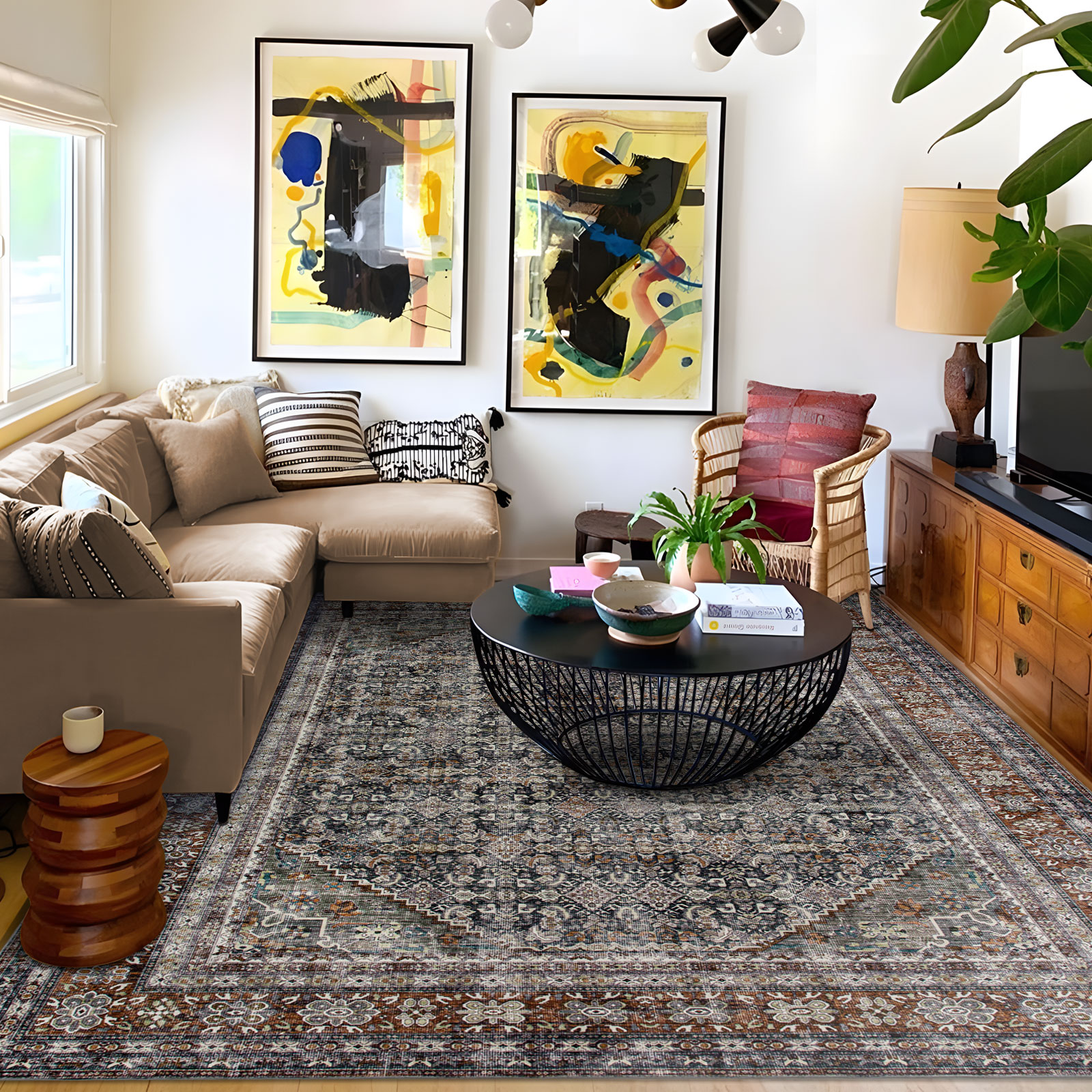 Cynthia Machine Washable Vintage Distressed Soft Foldable Area Rug