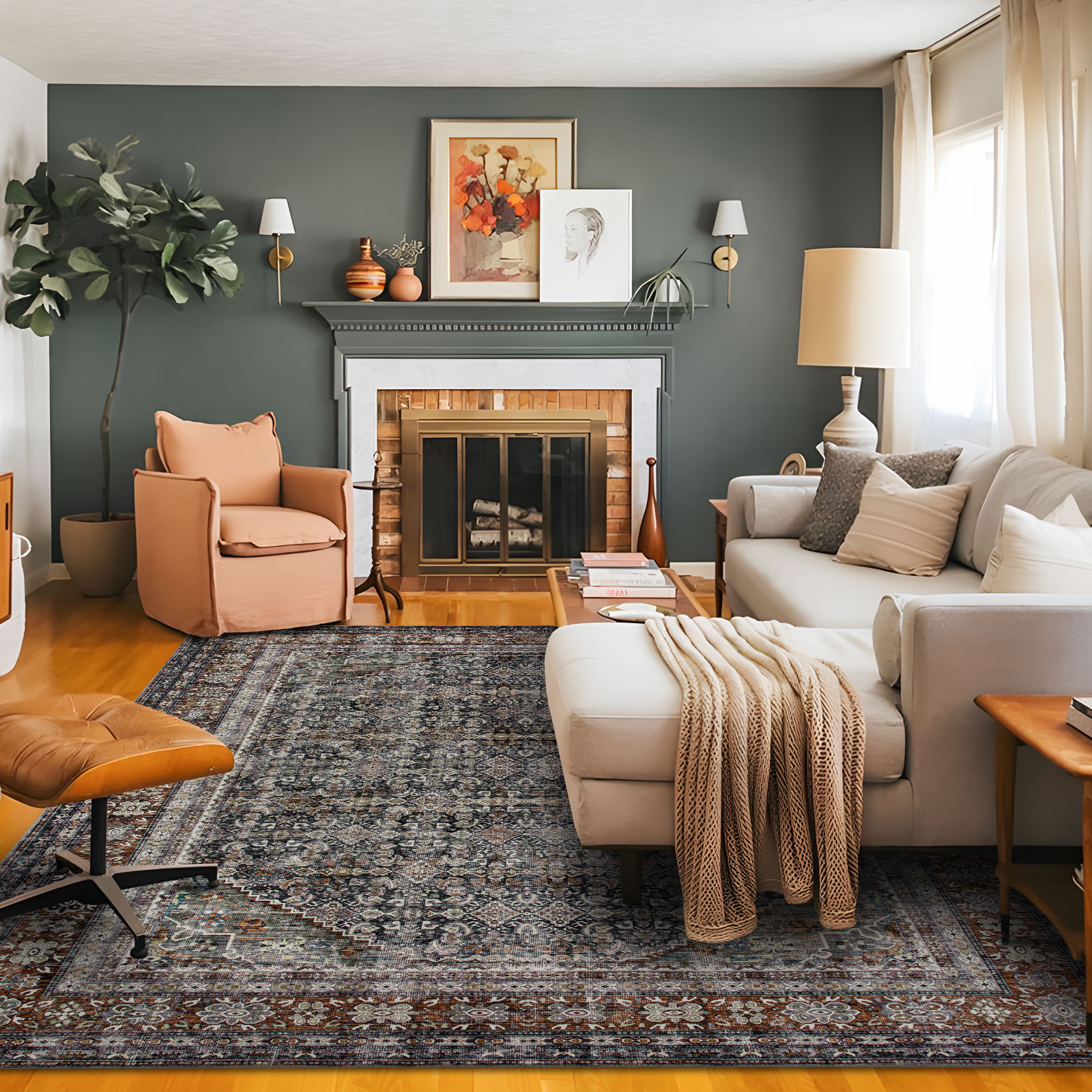 Cynthia Machine Washable Vintage Distressed Soft Foldable Area Rug