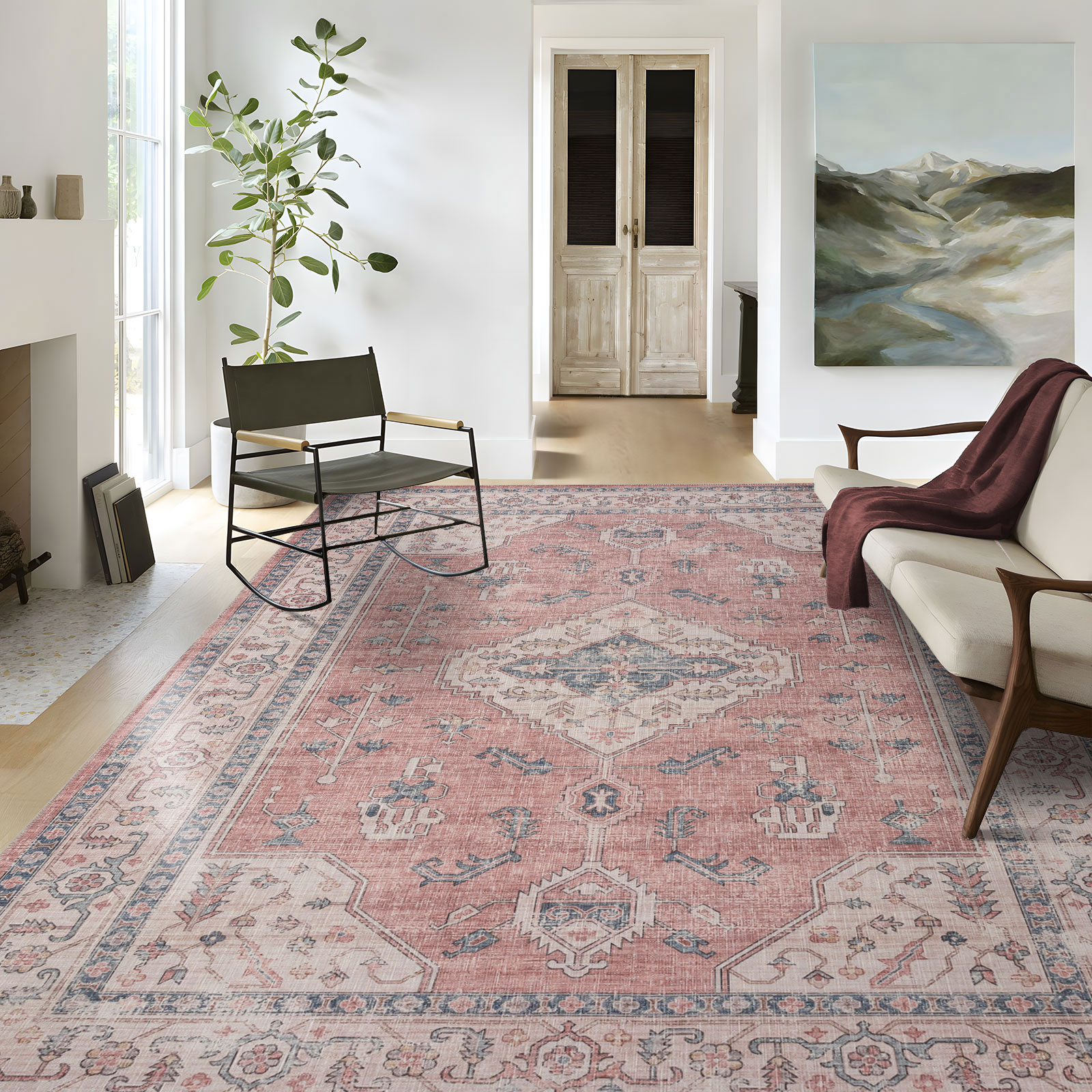 Machine Washable Vintage Traditional  Area Rug