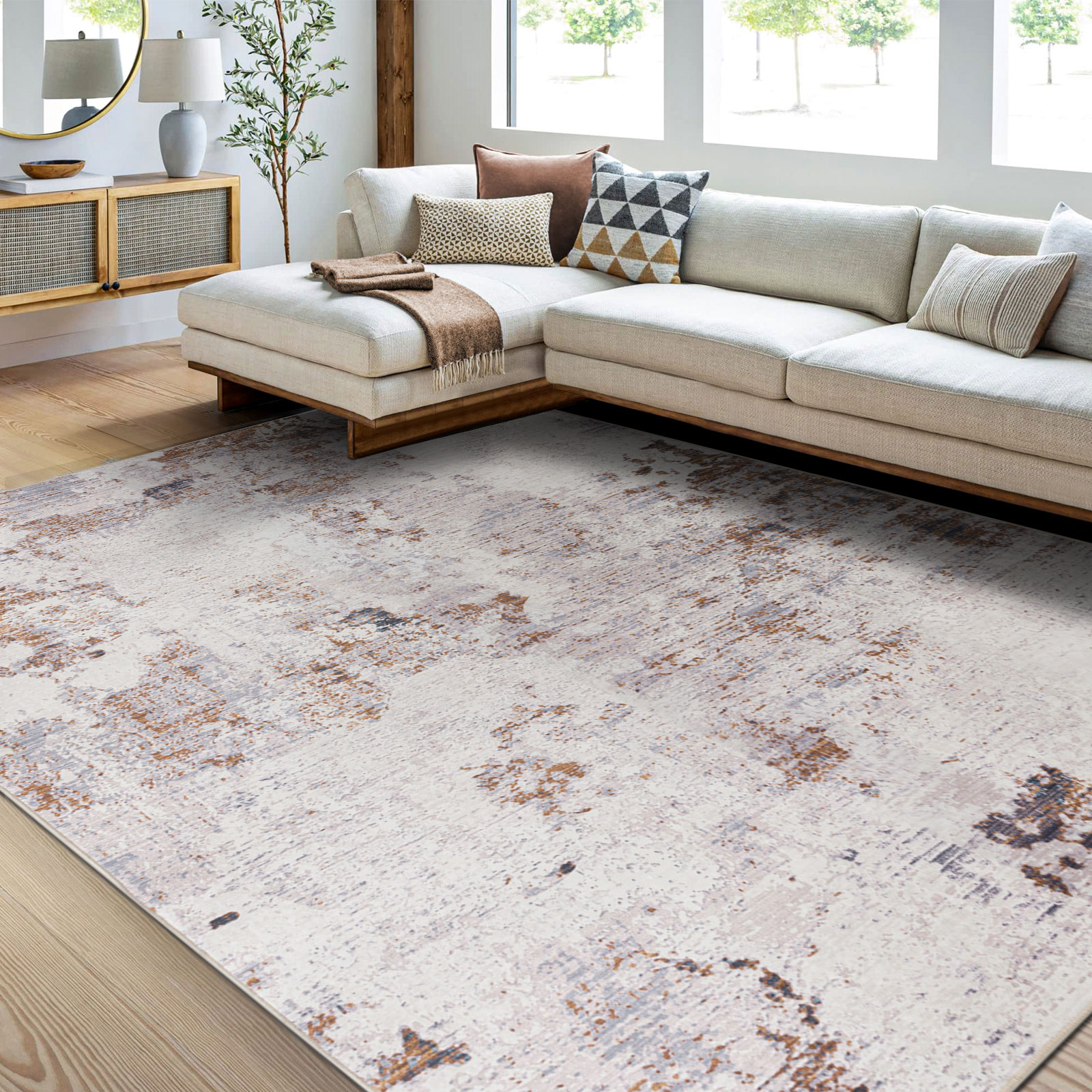 Halona Soft Plush Modern Abstract Machine Washable Non-slip Foldable Rug