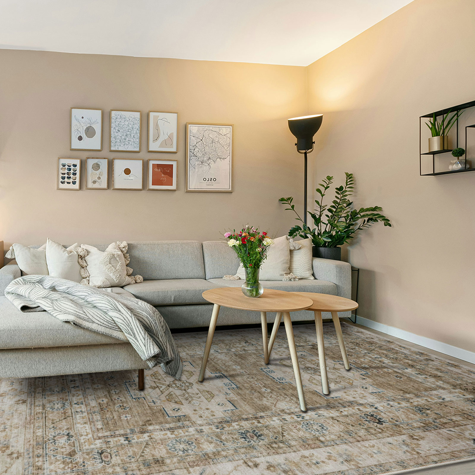 Leelu Vintage Machine Washable Soft and Foldable Distressed Non-Slip Backing Area Rug