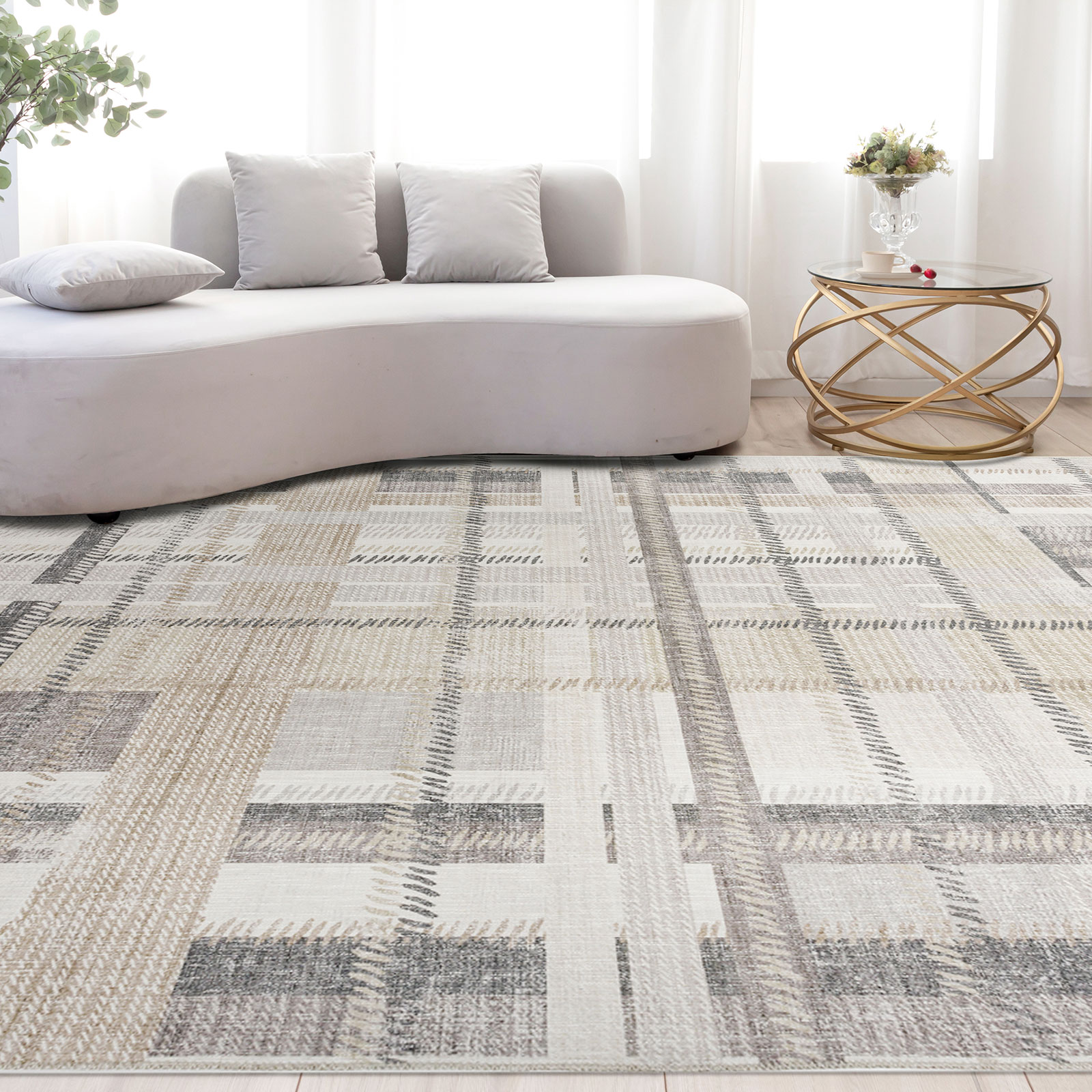 Nicole Machine Washable And Foldable Modern Lattice Area Rug