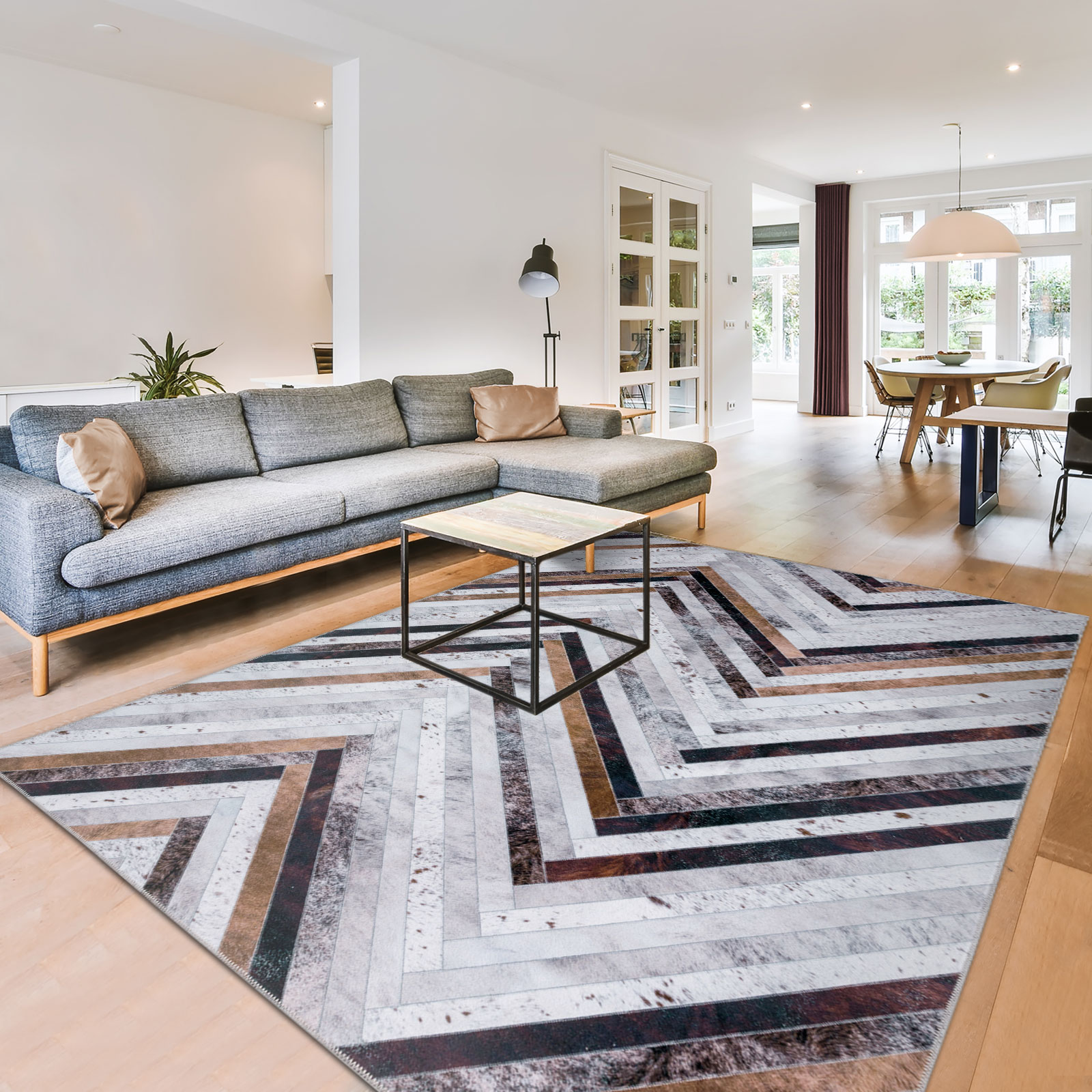  Petrichor Machine Washable Modern Geometric Area Rug