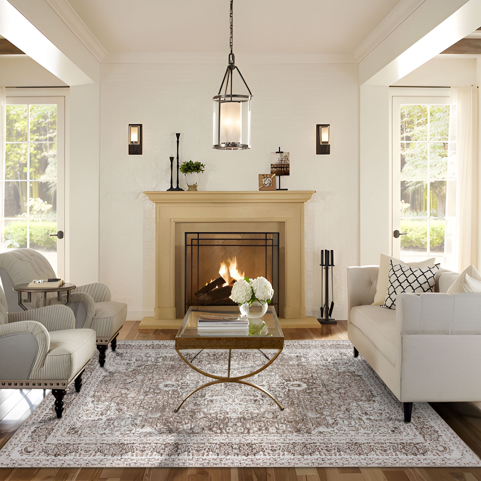 Lenore Traditional Machine Washable Soft Plush Vintage Floral Pattern Foldable Rug Multicolor 