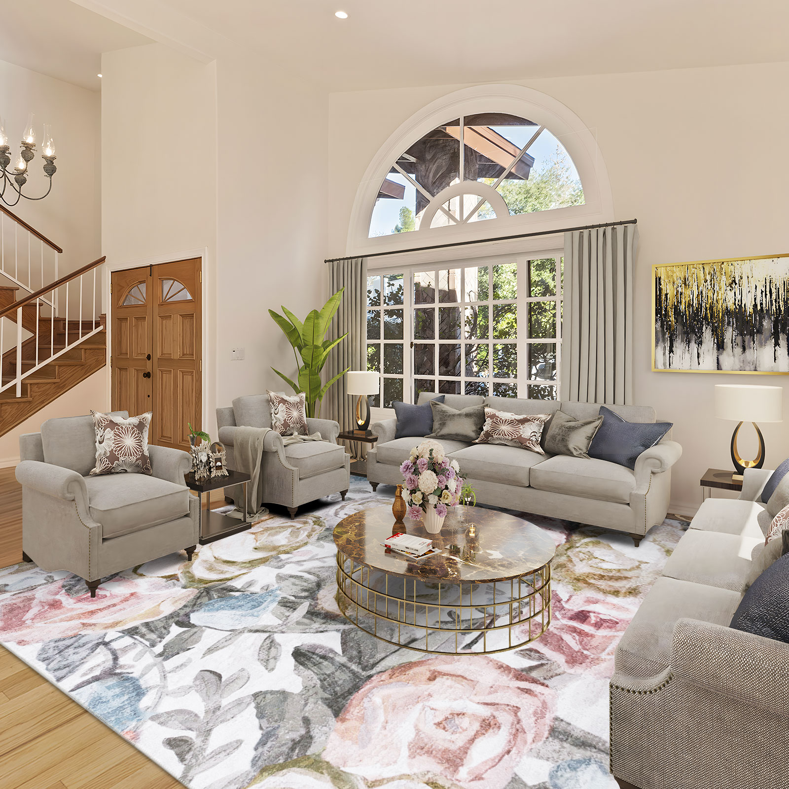 Janisa Machine Washable Modern Floral Non Slip Area Rug