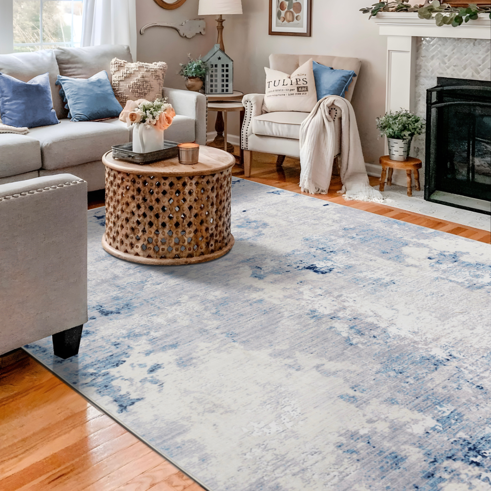 Halona Machine Washable Soft Plush Modern Abstract Non-slip Foldable Rug