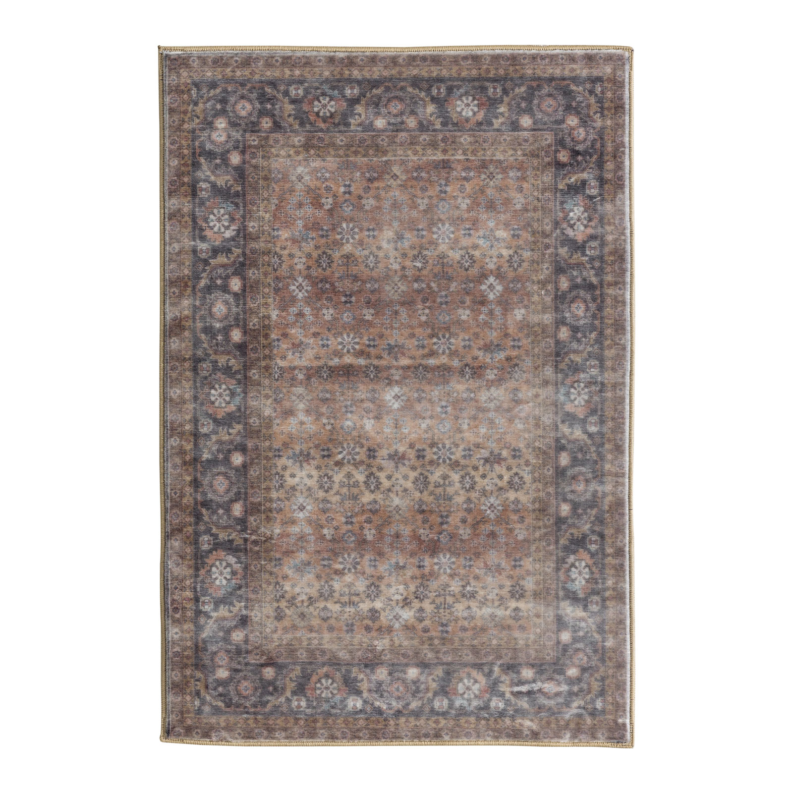 Amya Machine Washable and Foldable Vintage Distressed Floral Area Rug Brown