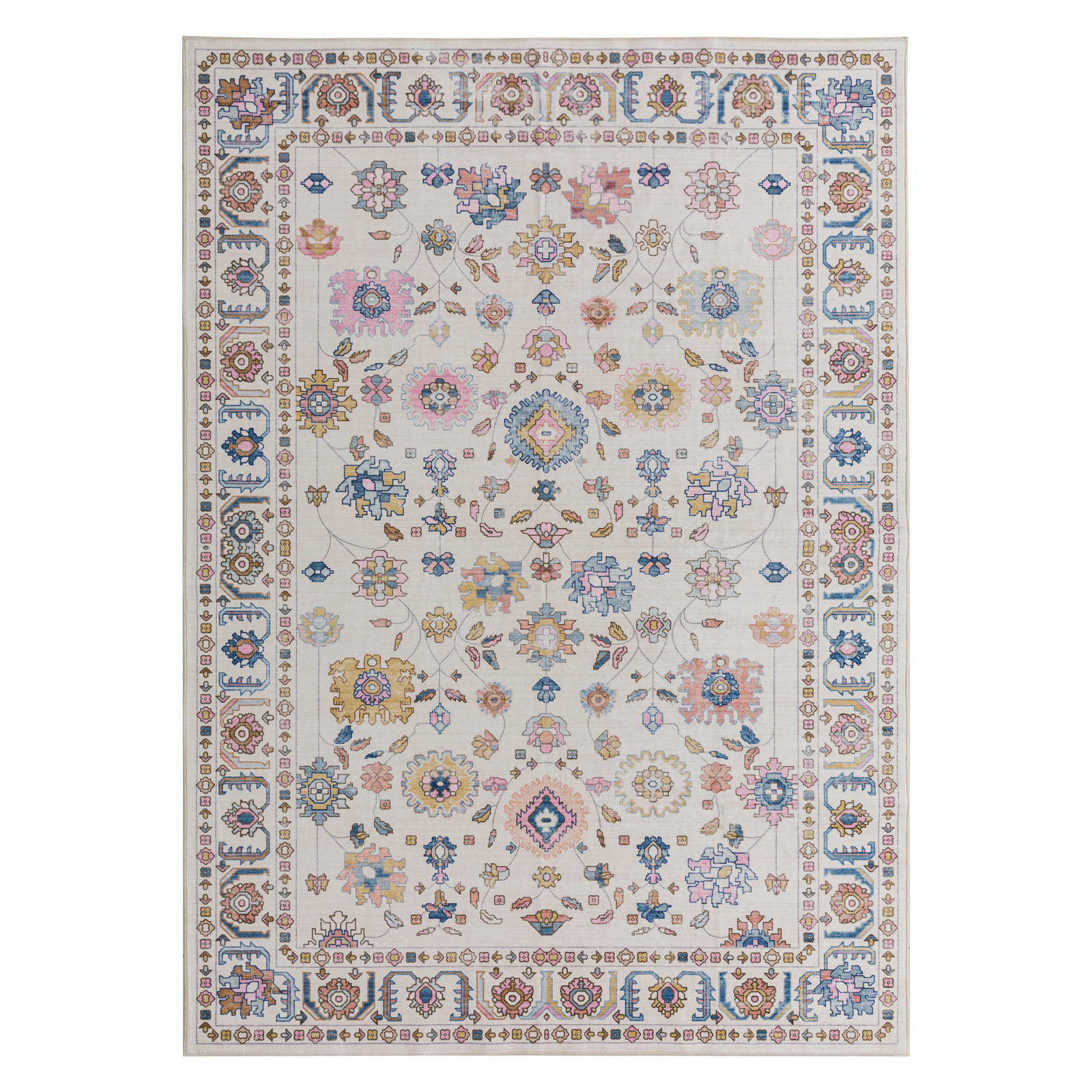 Lenore Traditional Machine Washable Soft Plush Vintage Floral Pattern Foldable Rug Multicolor 