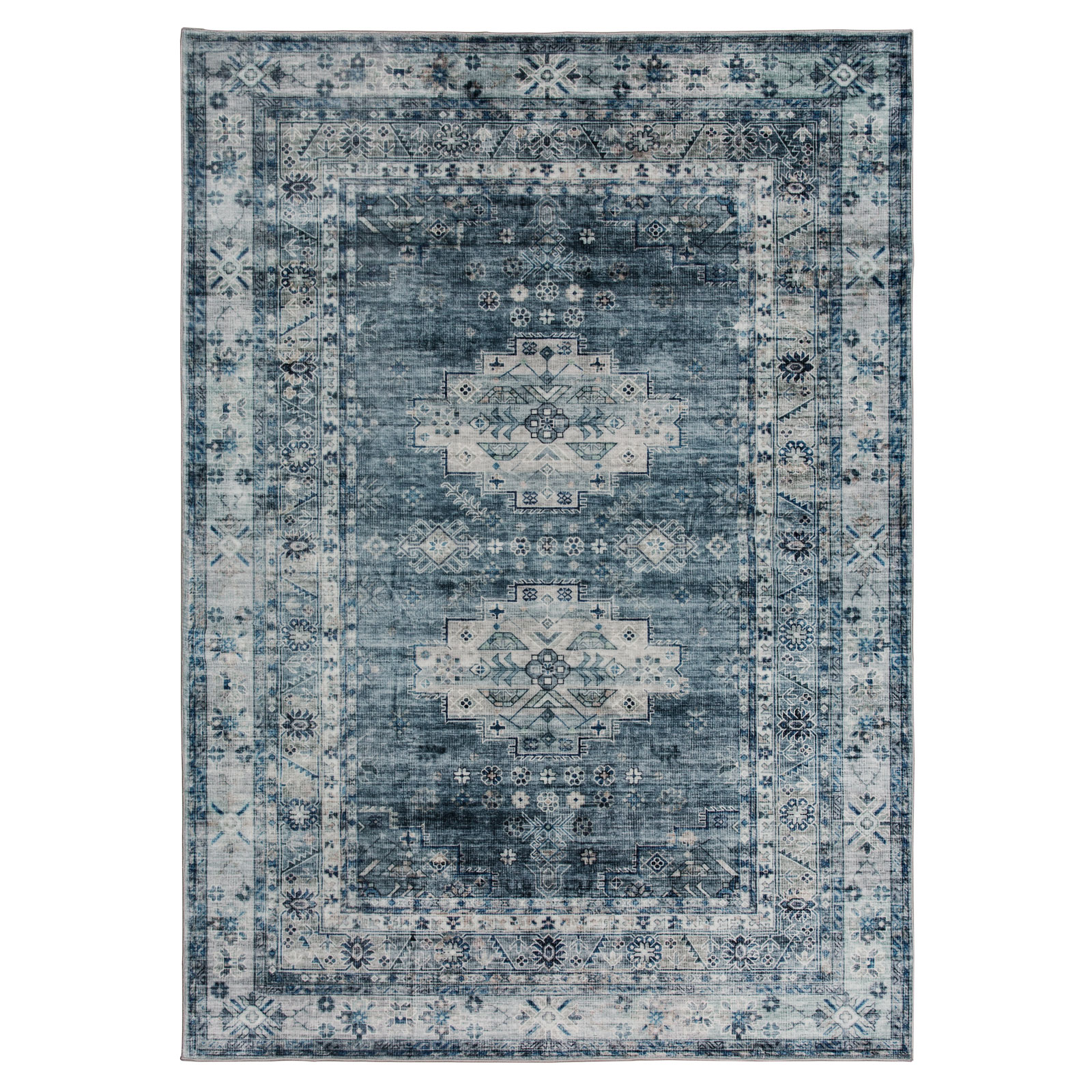 Leelu Vintage Machine Washable Soft and Foldable Distressed Non-Slip Backing Area Rug