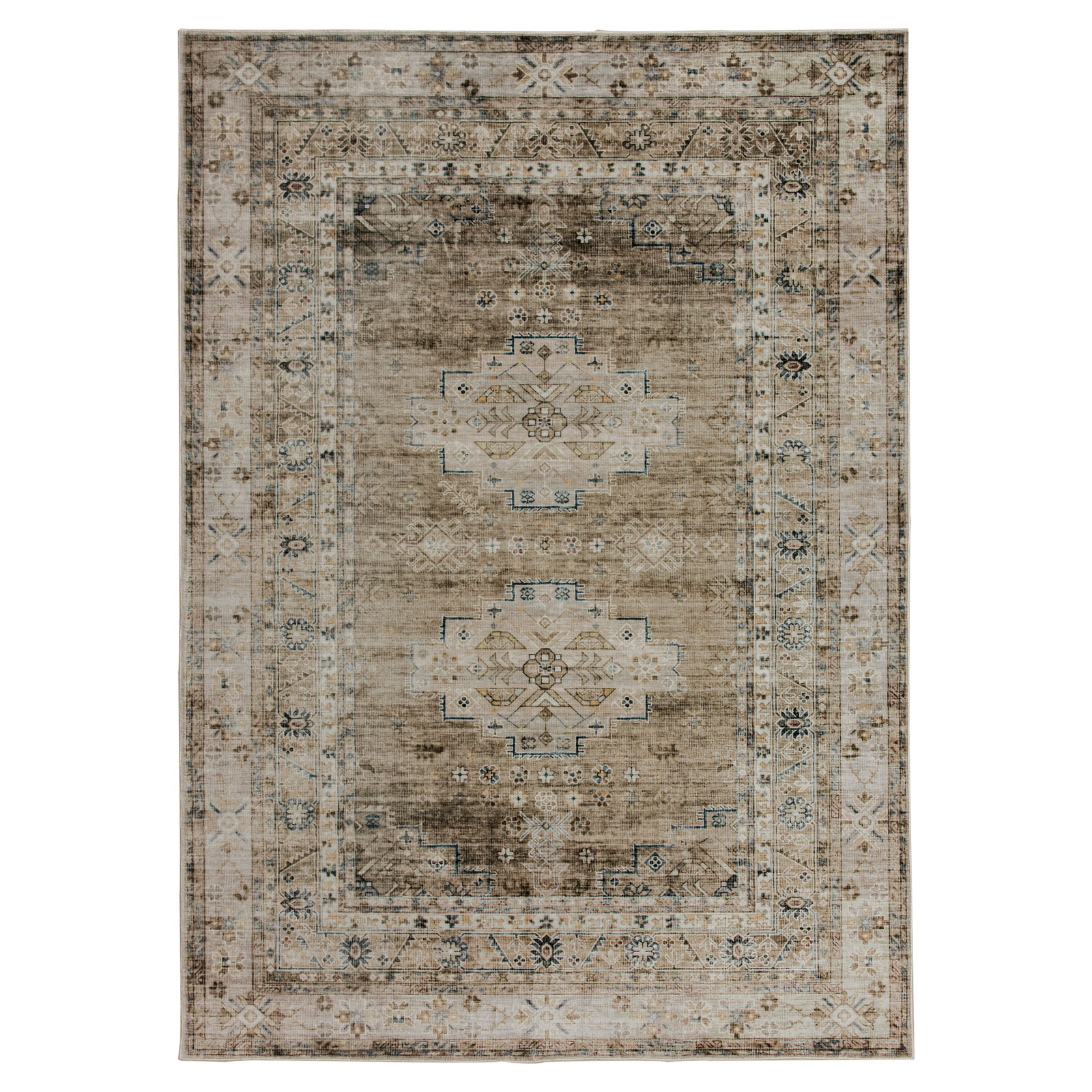 Leelu Vintage Machine Washable Soft and Foldable Distressed Non-Slip Backing Area Rug