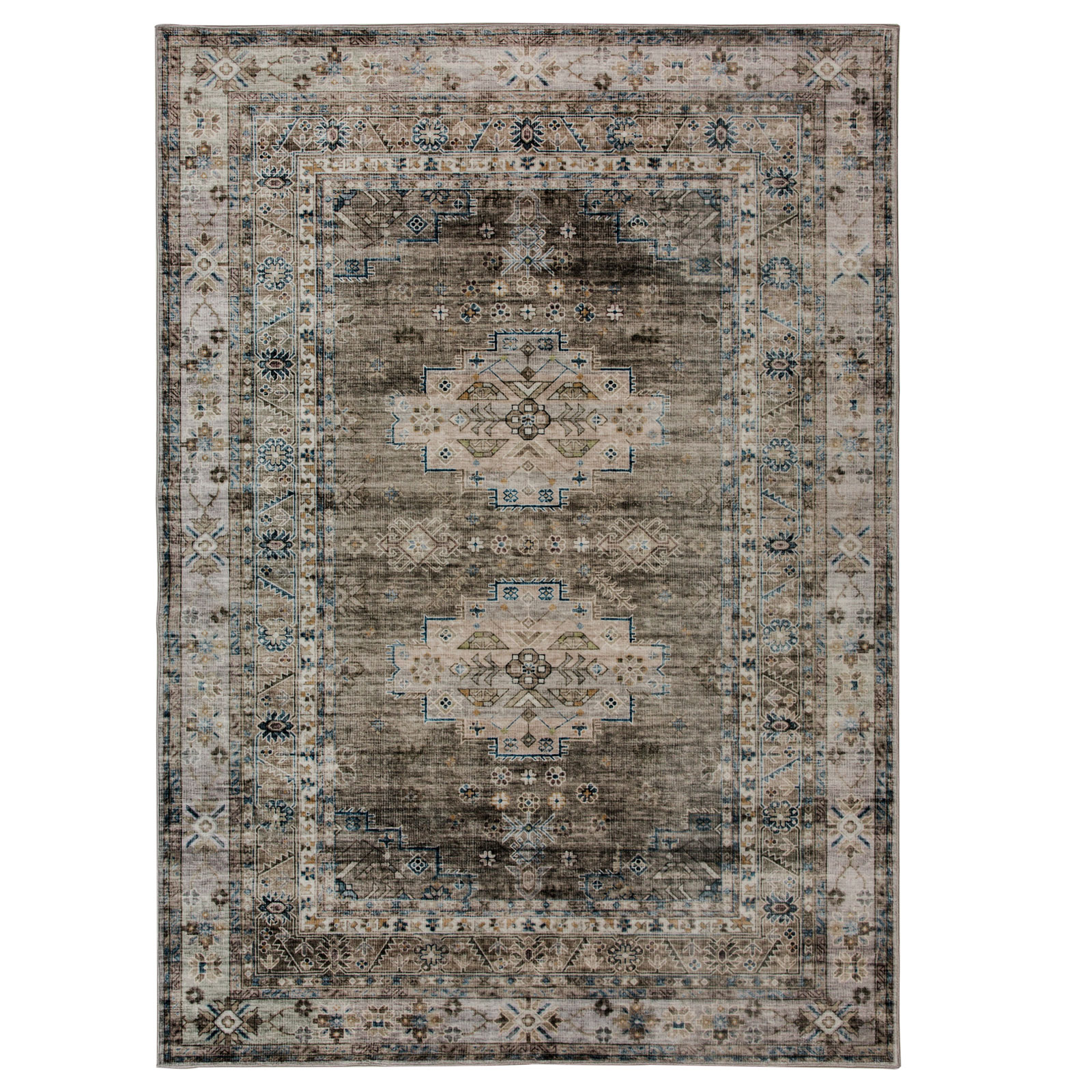 Leelu Vintage Machine Washable Soft and Foldable Distressed Non-Slip Backing Area Rug