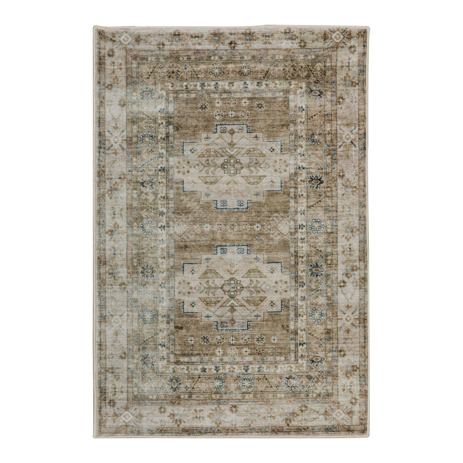 Leelu Vintage Machine Washable Soft and Foldable Distressed Non-Slip Backing Area Rug