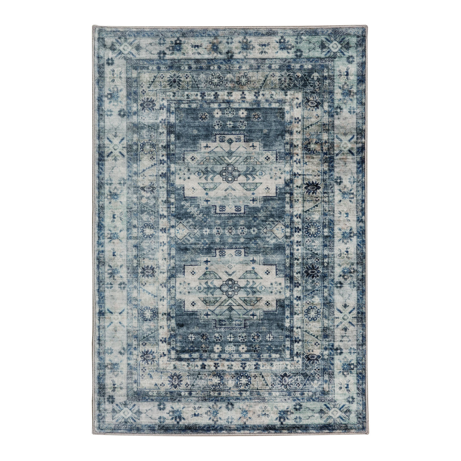 Leelu Vintage Machine Washable Soft and Foldable Distressed Non-Slip Backing Area Rug