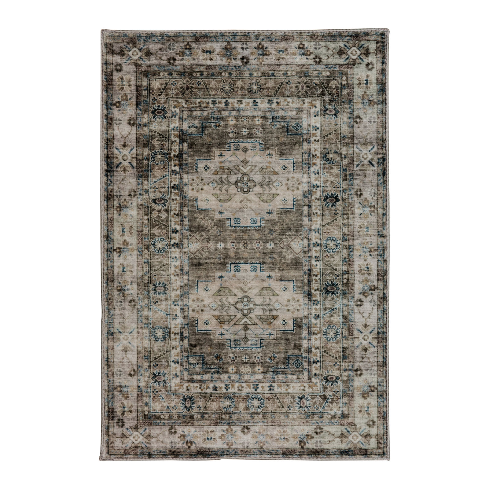 Leelu Vintage Machine Washable Soft and Foldable Distressed Non-Slip Backing Area Rug