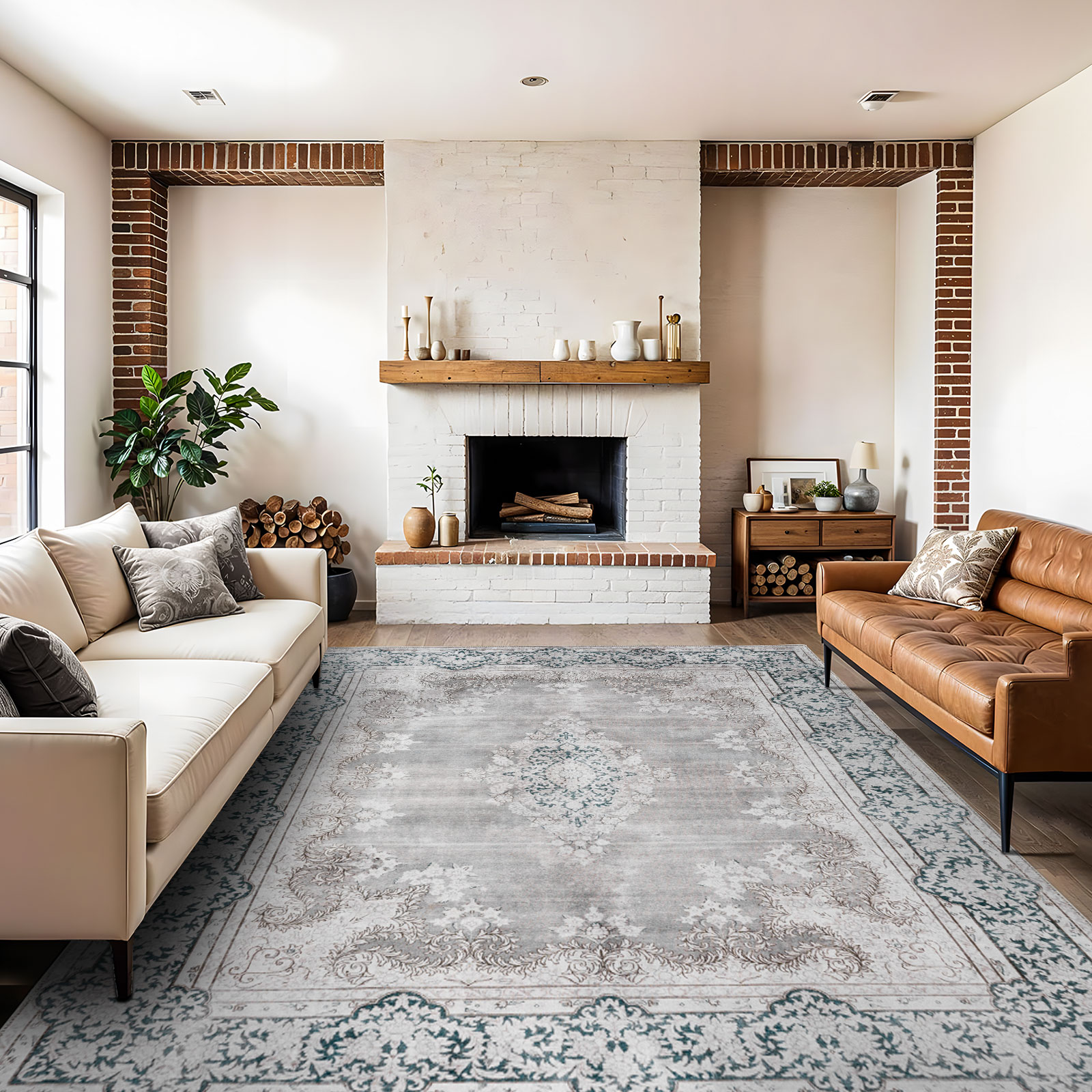 Camellia Machine Washable Vintage Distressed Area Rug