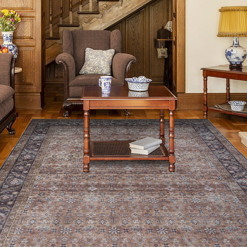 Amya Machine Washable and Foldable Vintage Floral Pattern Area Rug Brown