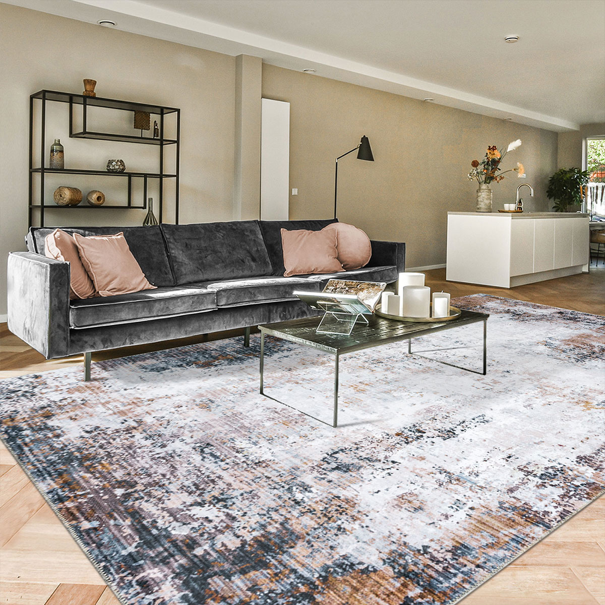 Ustinian Machine Washable Modern Abstract Area Rug