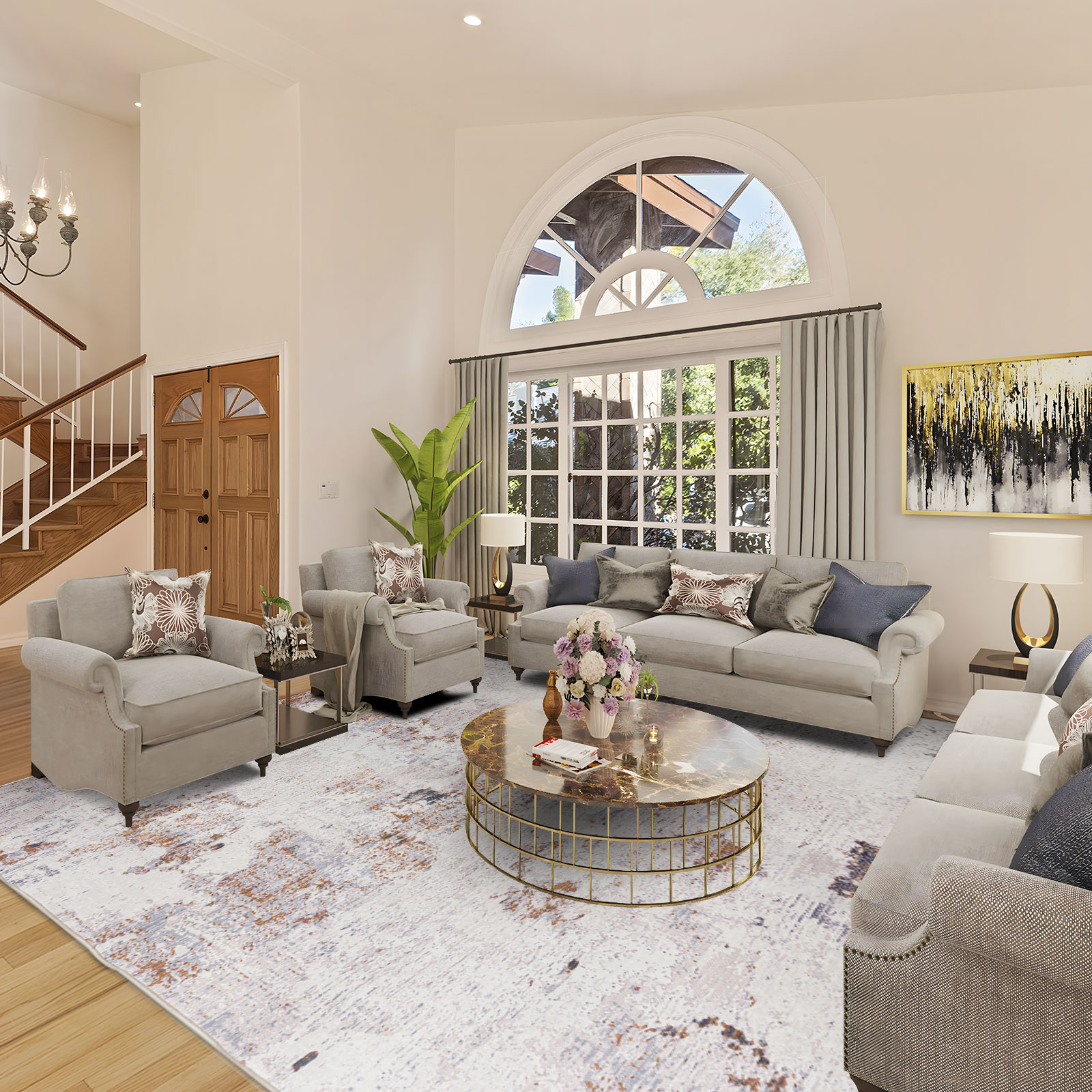 Halona Machine Washable Soft Plush Modern Abstract Non-slip Foldable Rug