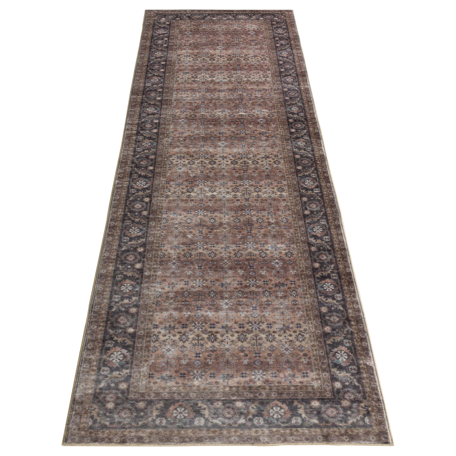 Amya Machine Washable and Foldable Vintage Distressed Floral Area Rug Brown