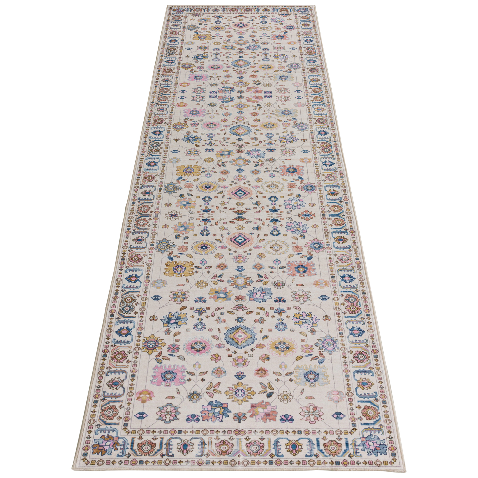 Lenore Traditional Machine Washable Soft Plush Vintage Floral Pattern Foldable Rug Multicolor 