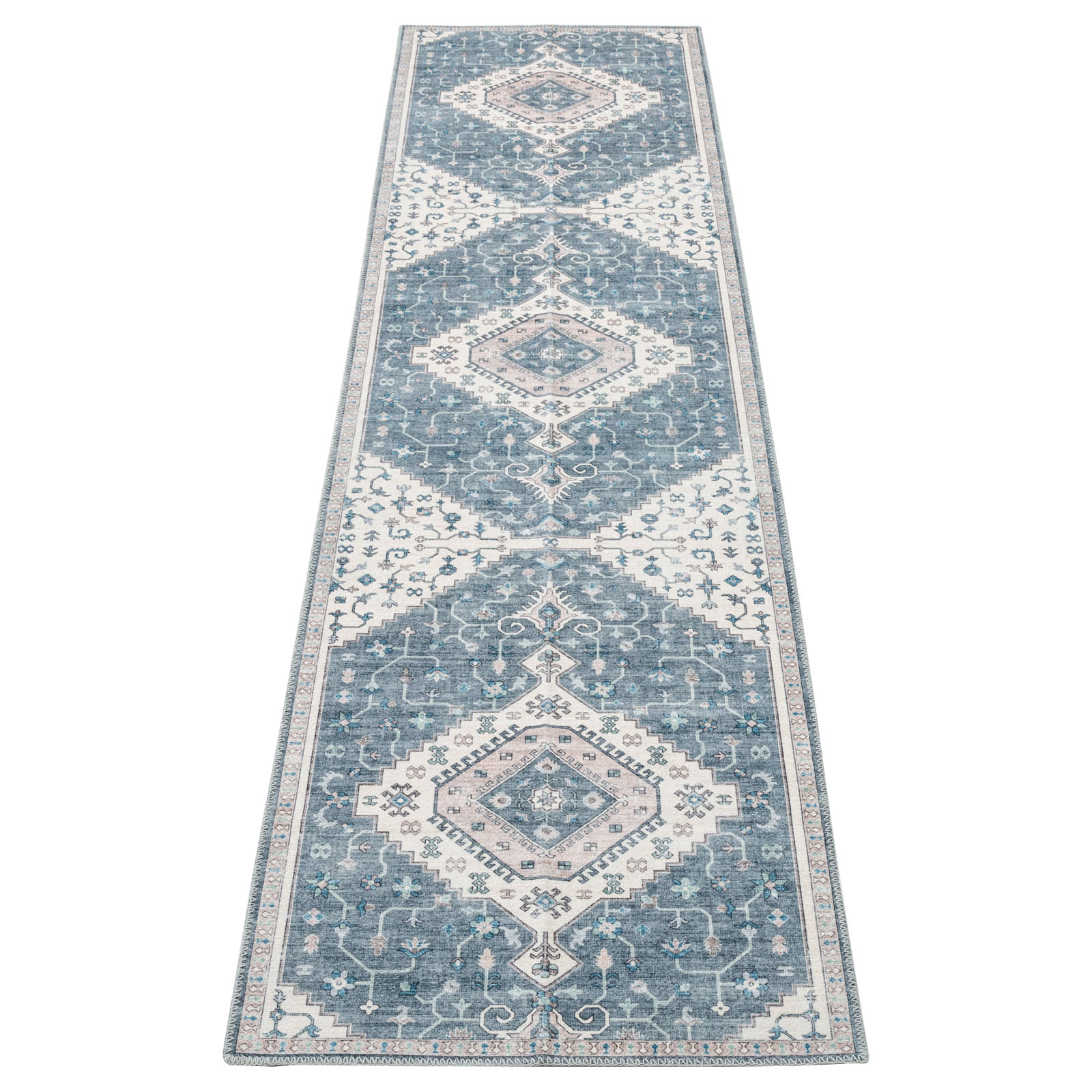 Serein Machine Washable and Foldable Vintage Non-Slip Area Rug Blue/Orange