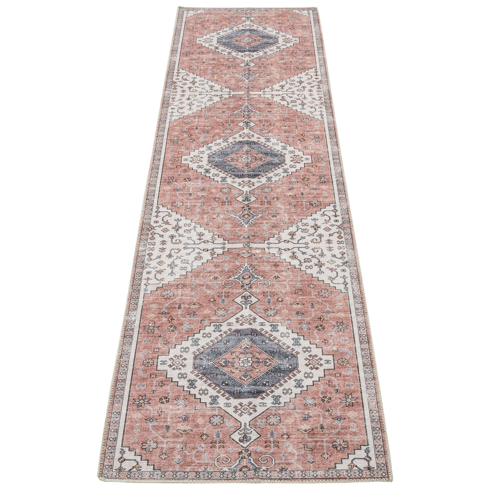 Serein Machine Washable and Foldable Vintage Non-Slip Area Rug Blue/Orange