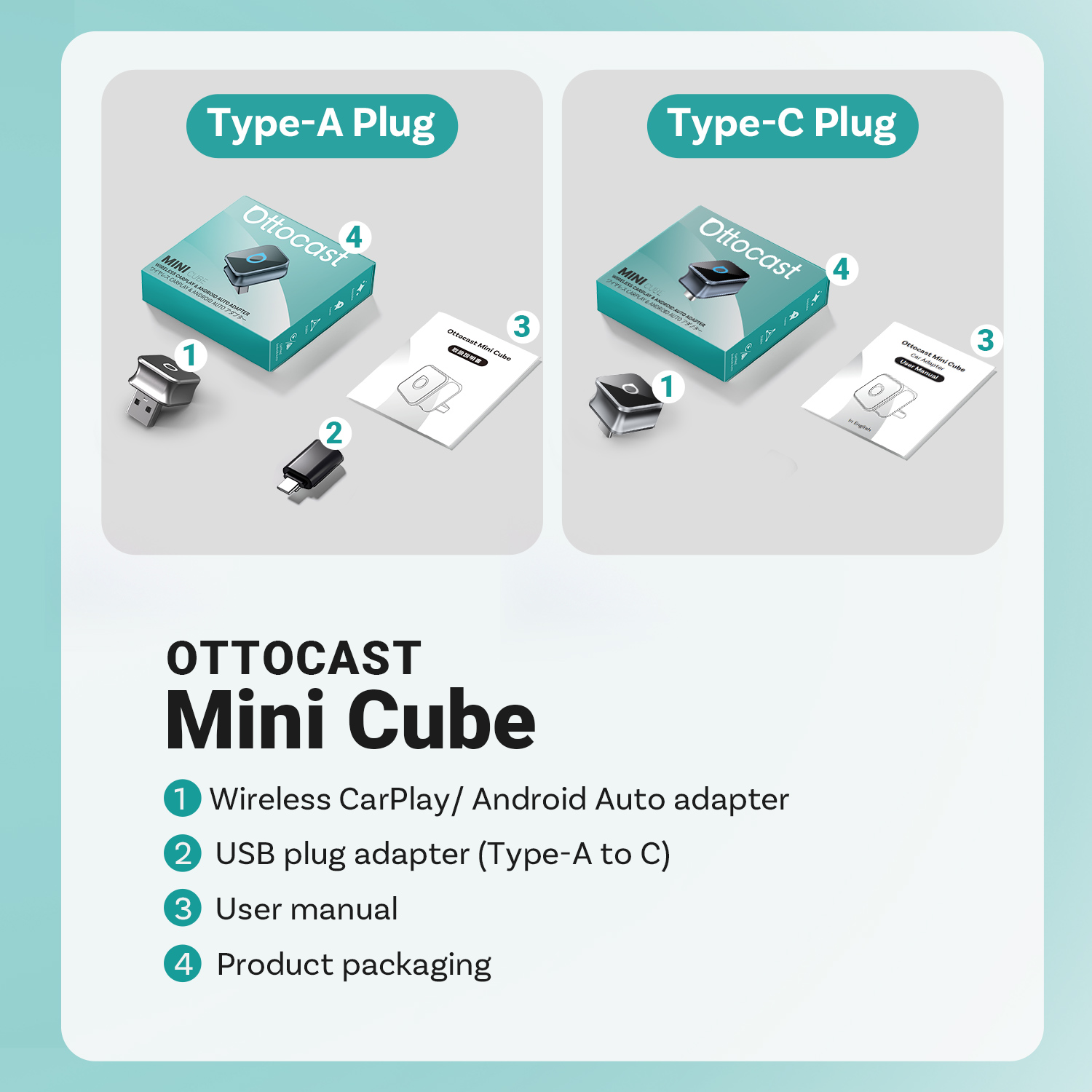 Ottocast Mini 3.0 Ultra Cube wireless CarPlay Android Auto Adapter