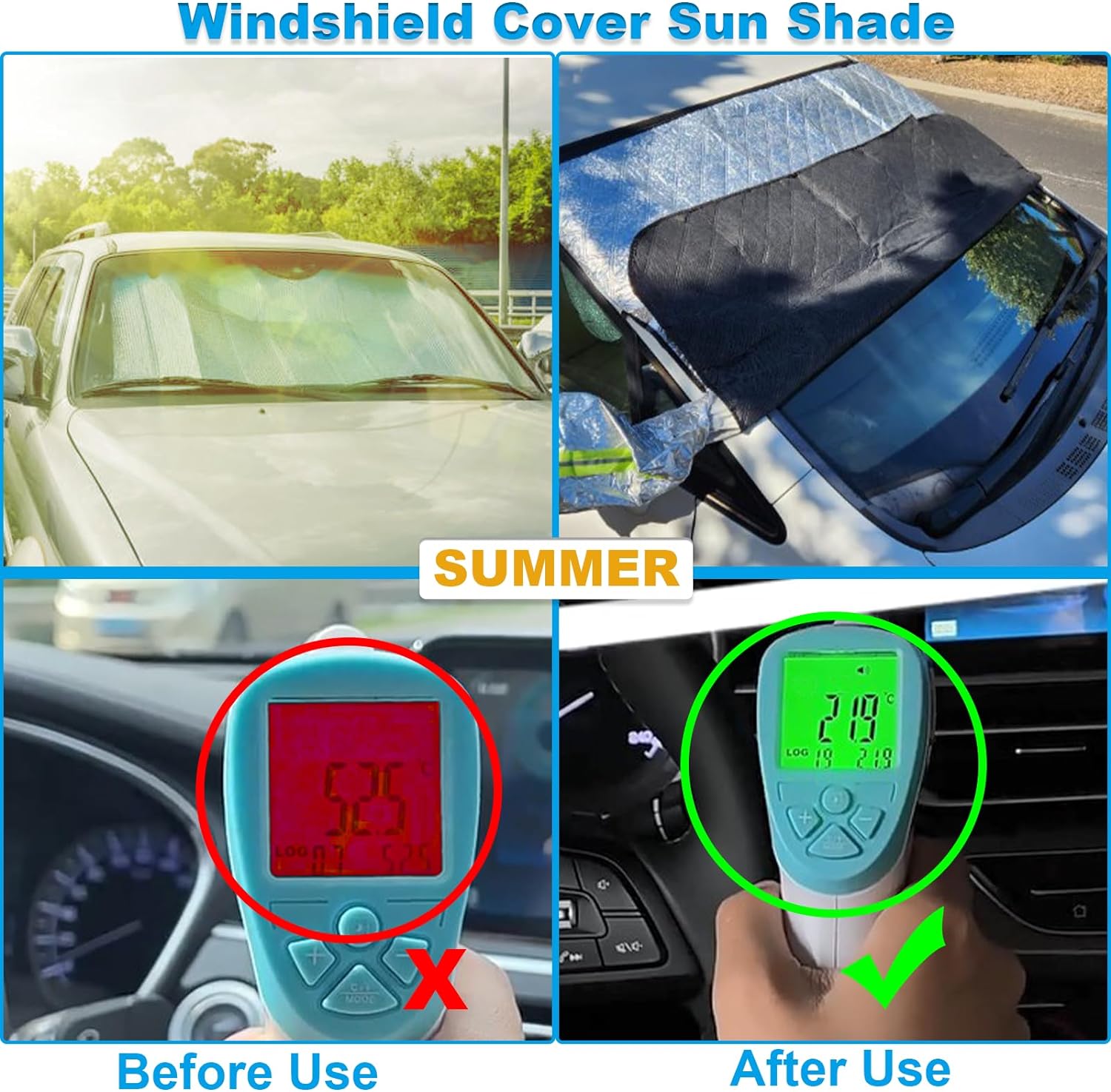 (Black Friday Save $40) Car Windshield Cover 3-Layer Protection for Snow, Ice, UV, Frost