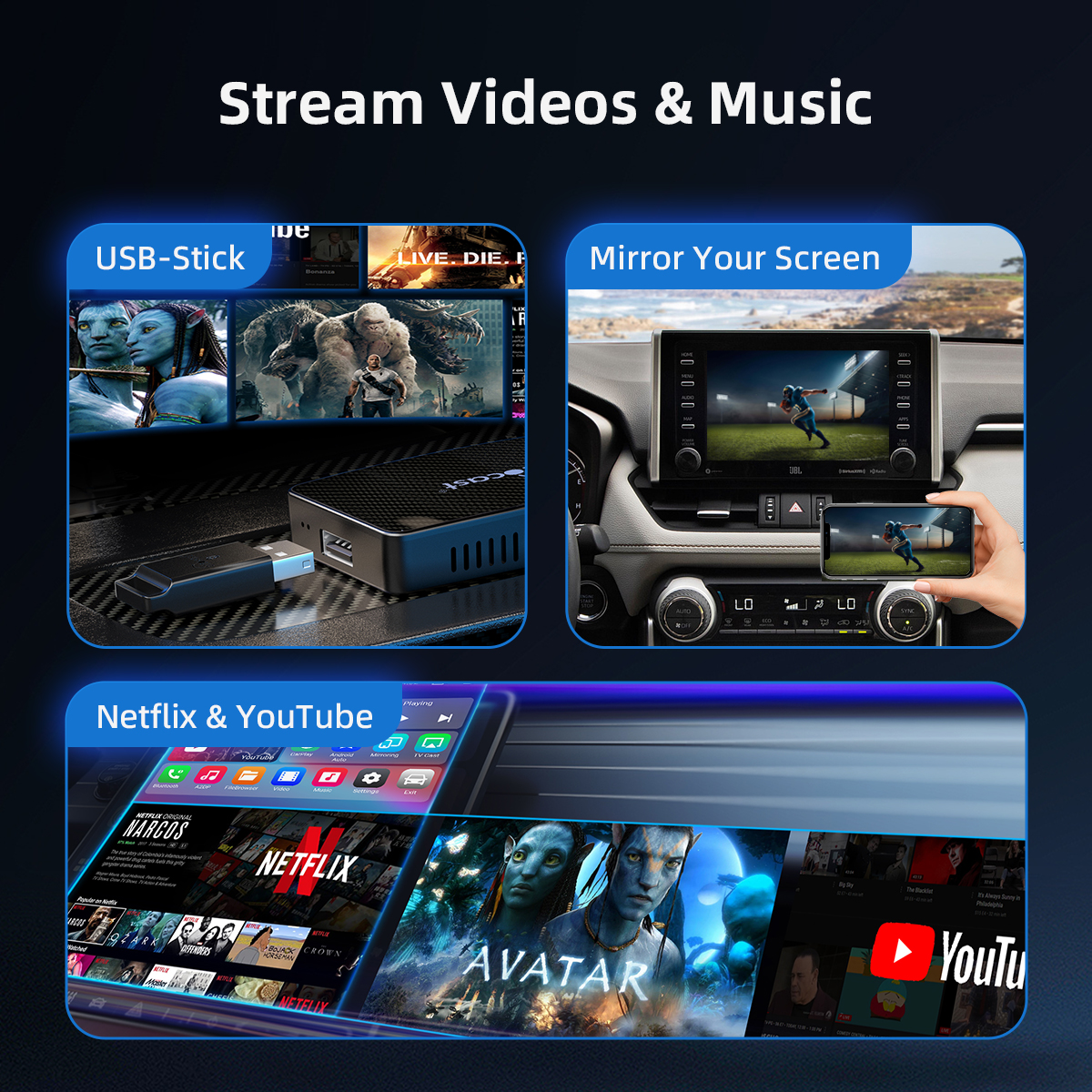 Play2Video Wireless CarPlay\Android Auto & Youtube\Netflix Adapter