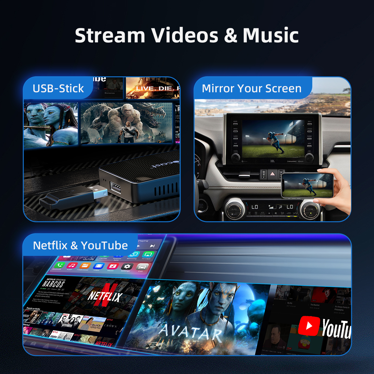 OTTOCAST Play2Video Wireless Android Auto CarPlay Adapter for   Netflix Video Player TV Box Spotify Car Accessories - AliExpress