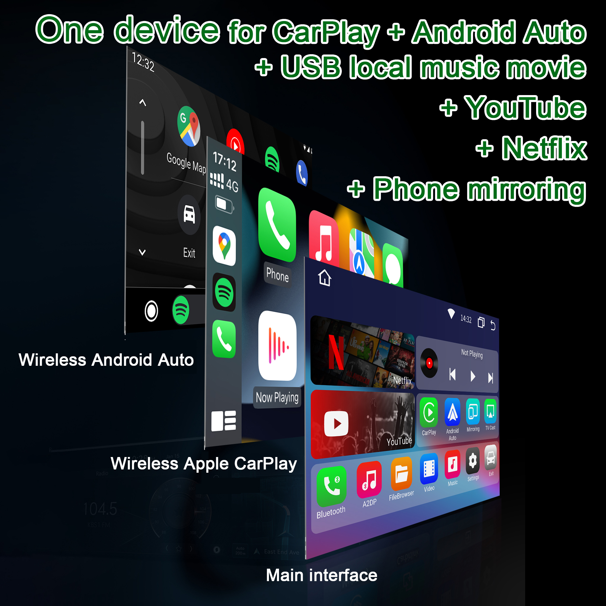 Play2Video Wireless CarPlay\Android Auto & Youtube\Netflix Adapter