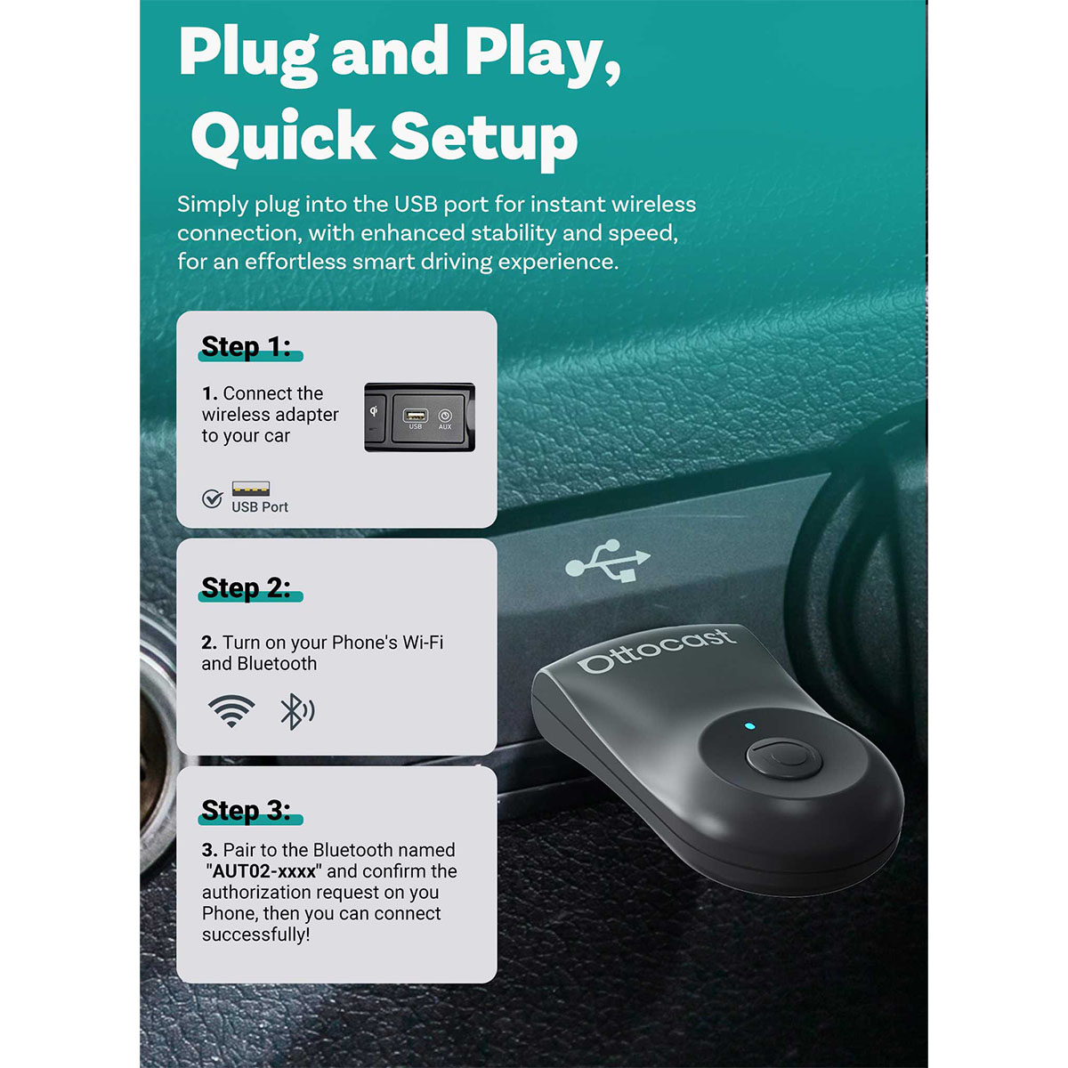 (Early Brid Price Save 40%) 2025 Ottocast Mini wireless CarPlay Android Auto Adapter