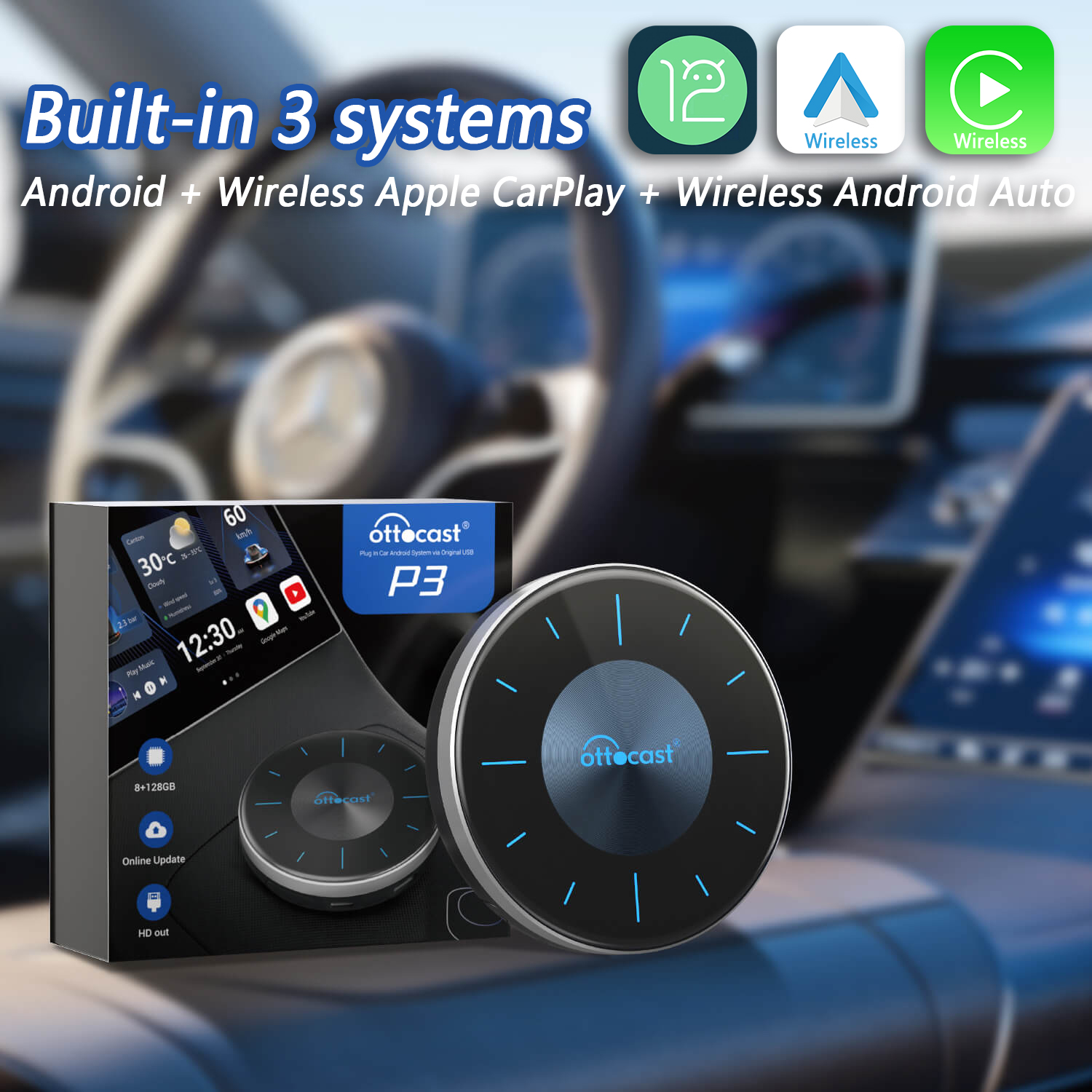 🆕New Flagship $80 Off Special Holiday Sale) Ottocast P3 CarPlay AI B