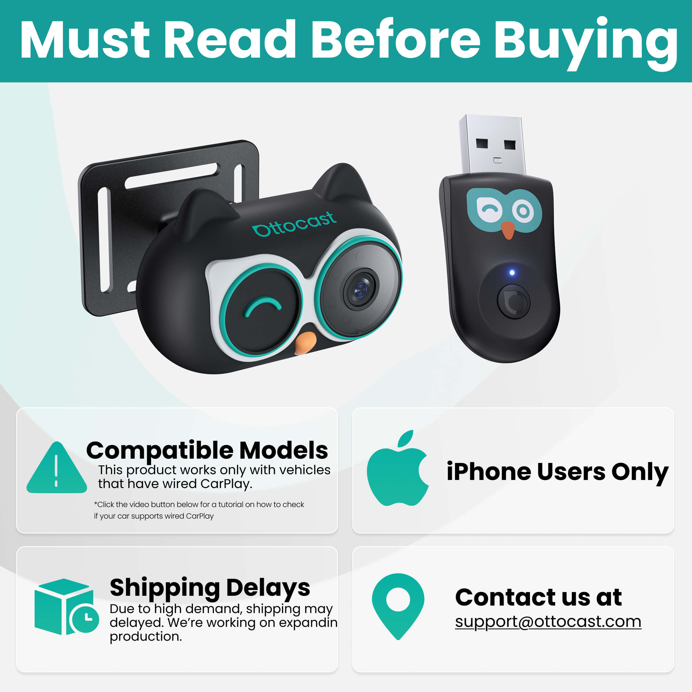 CABIN CARE Wireeless CarPlay Adapter with Real Seat monitor